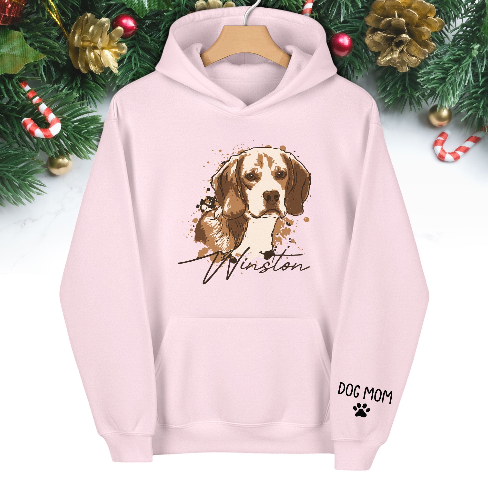 Personalized Dog Mom Hoodie – Custom Dog Portrait Hoodie with Pet Photo & Name, Unique Gift for Pet Lovers