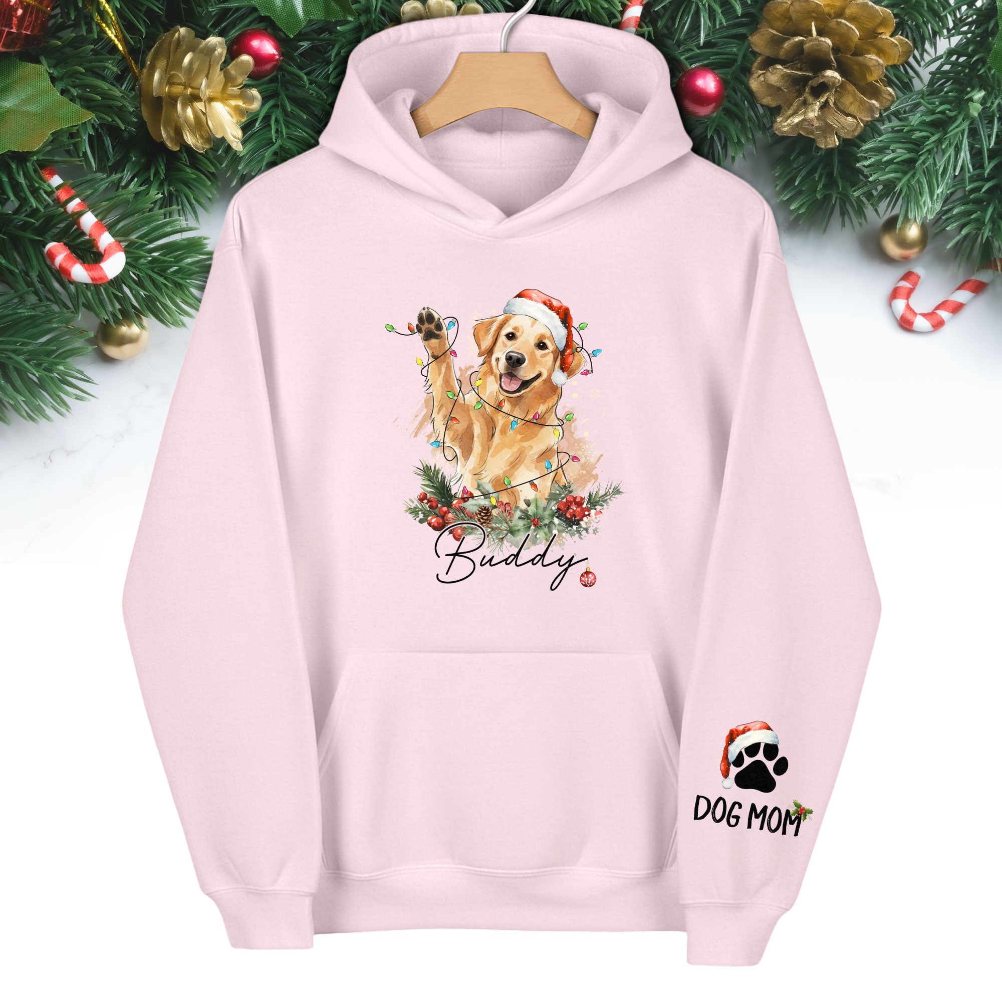 Personalized Dog Mom Hoodie – Custom Photo Hoodie with Your Dog’s Christmas Spirit