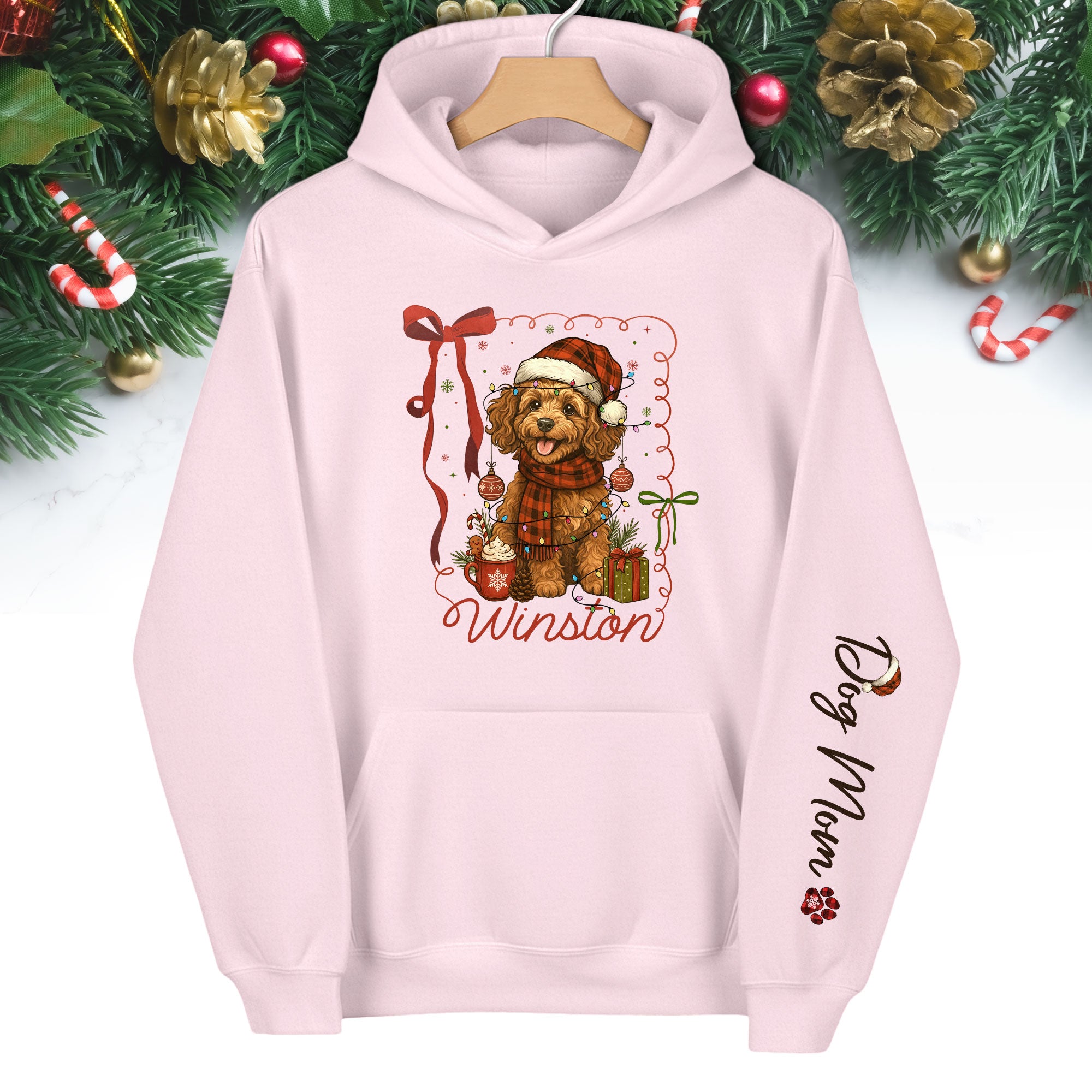 Custom Holiday Dog Mom Hoodie – Personalized Christmas Hoodie with Your Dog’s Photo