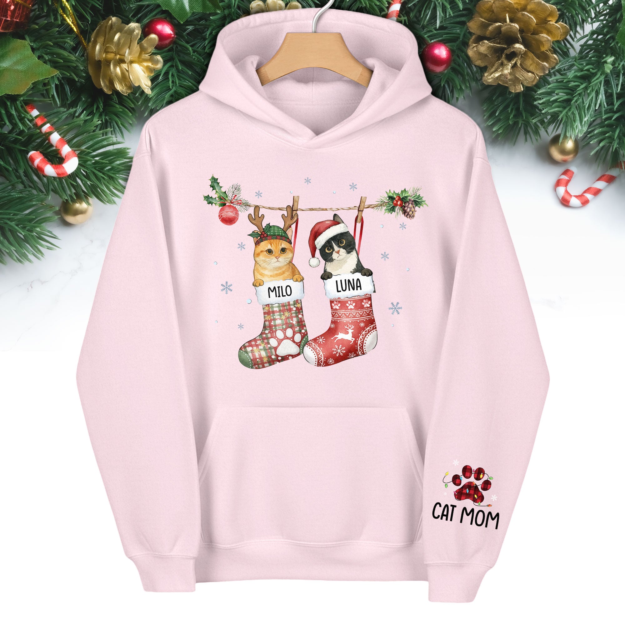 Christmas Cat Lover Hoodie – Custom Pet Photo Hoodie, Personalized Gift for Women