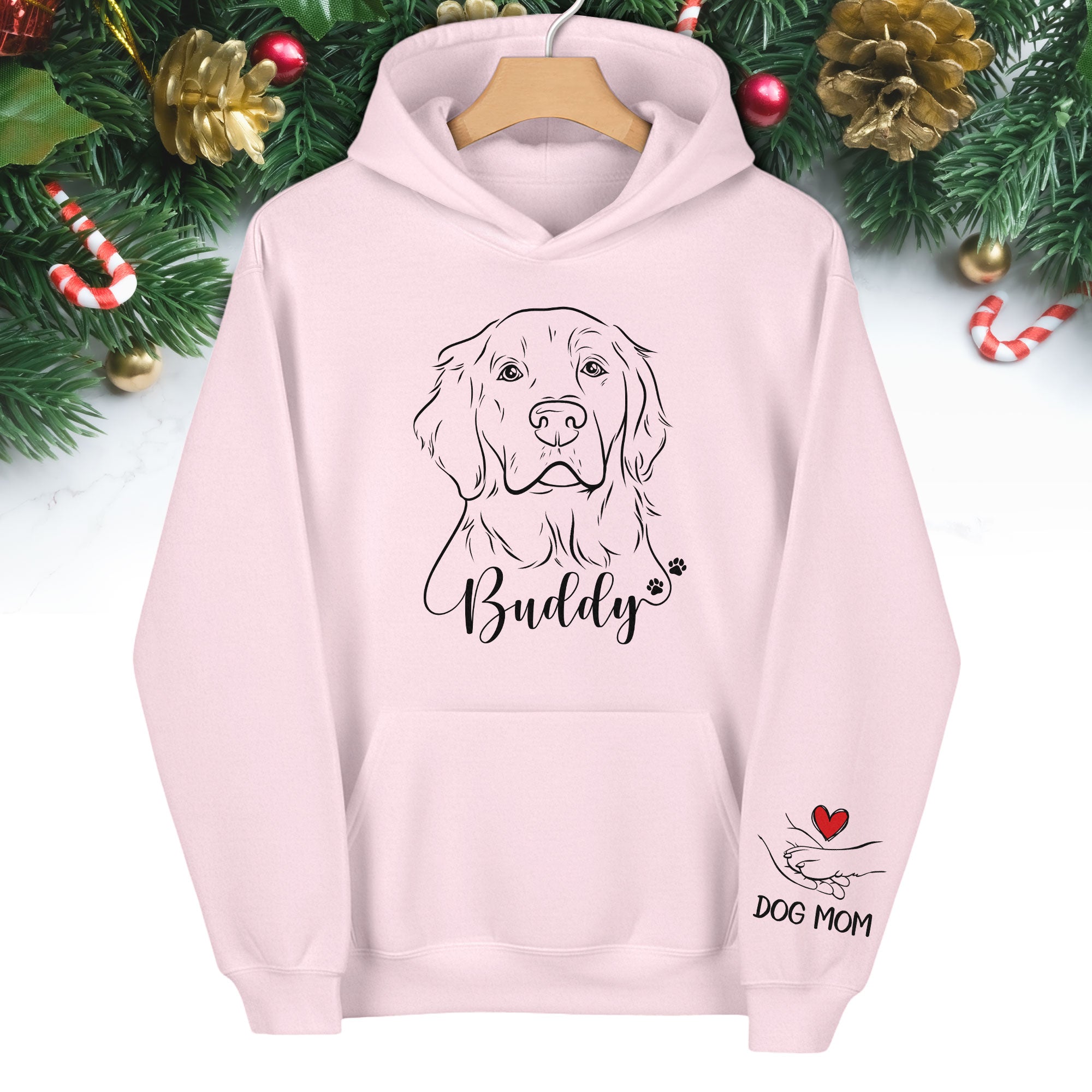 Custom Pet Portrait Hoodie – Personalized Dog Line Art with Name, Dog Mom Gift