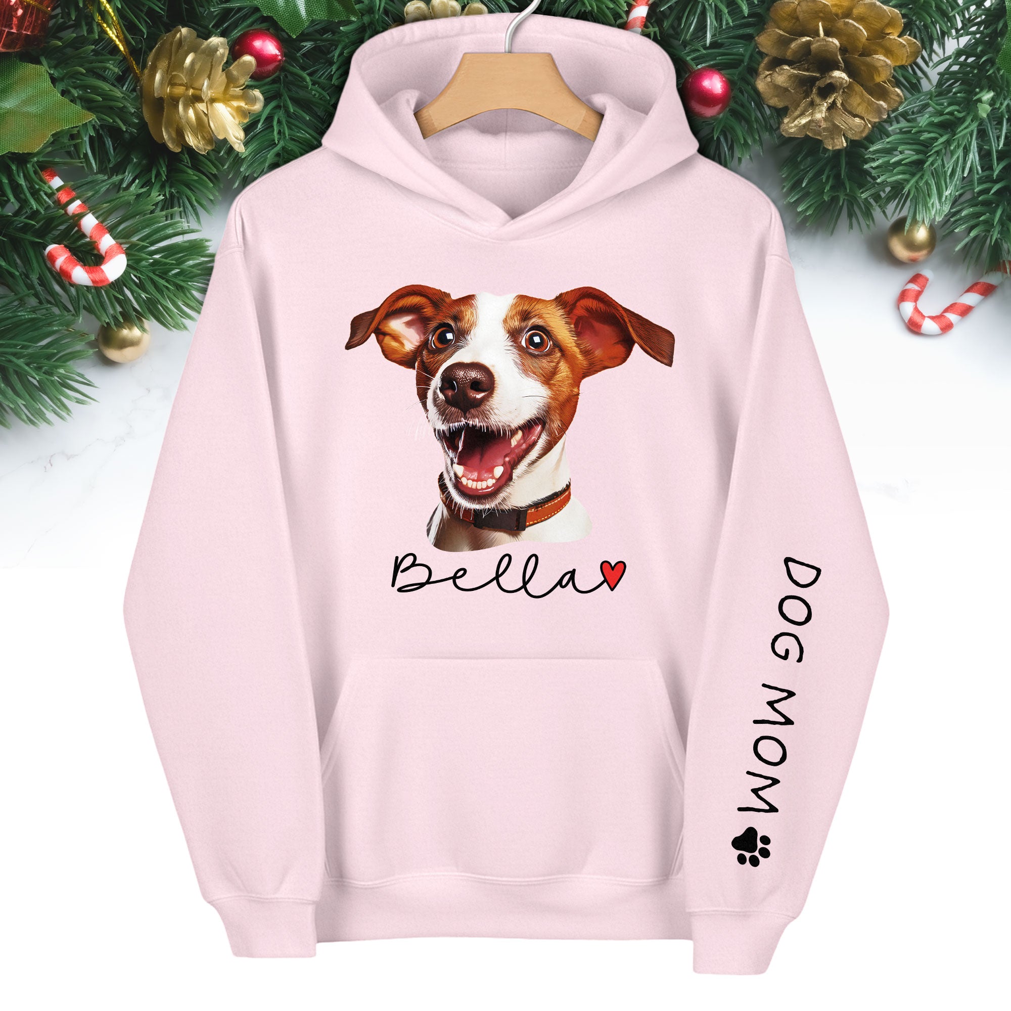 Custom Pet Photo Hoodie – Personalized Dog Photo Hoodie with Name, Dog Mom Gift