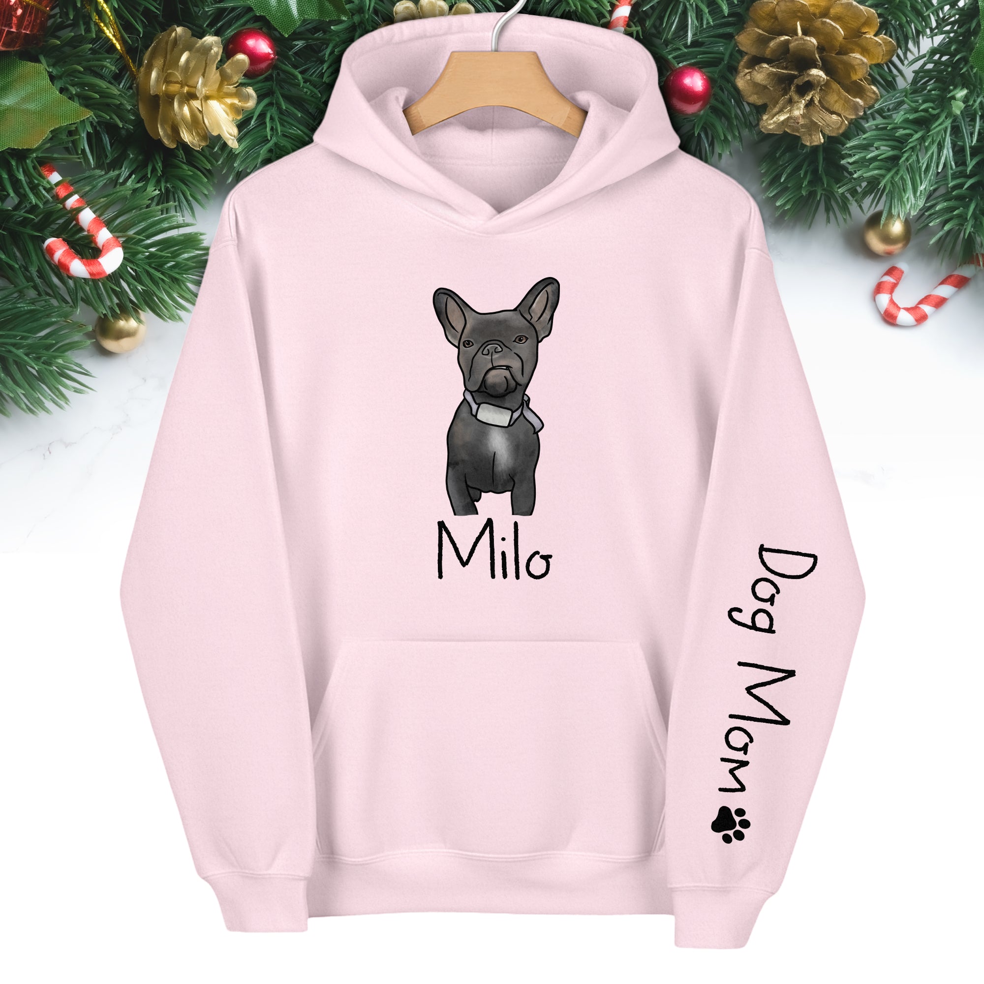 Custom Pet Cartoon Hoodie – Personalized Dog Illustration with Name, Dog Mom Gift