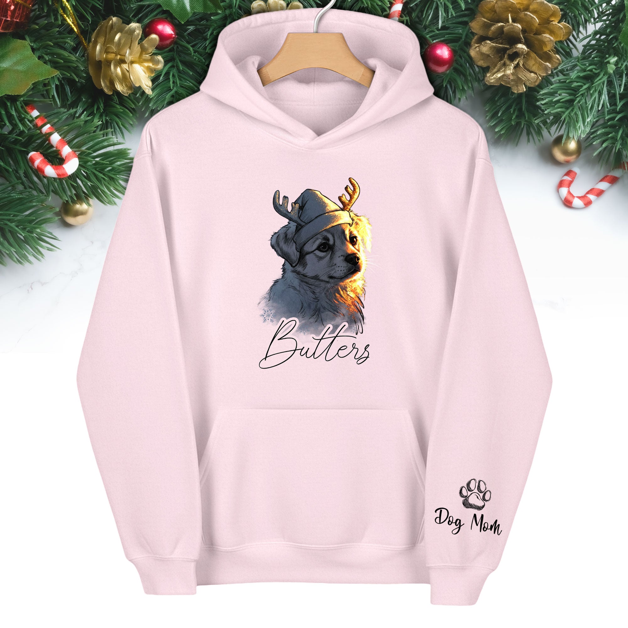 Festive Dog Mom Hoodie – Cute Christmas Pullover for Women