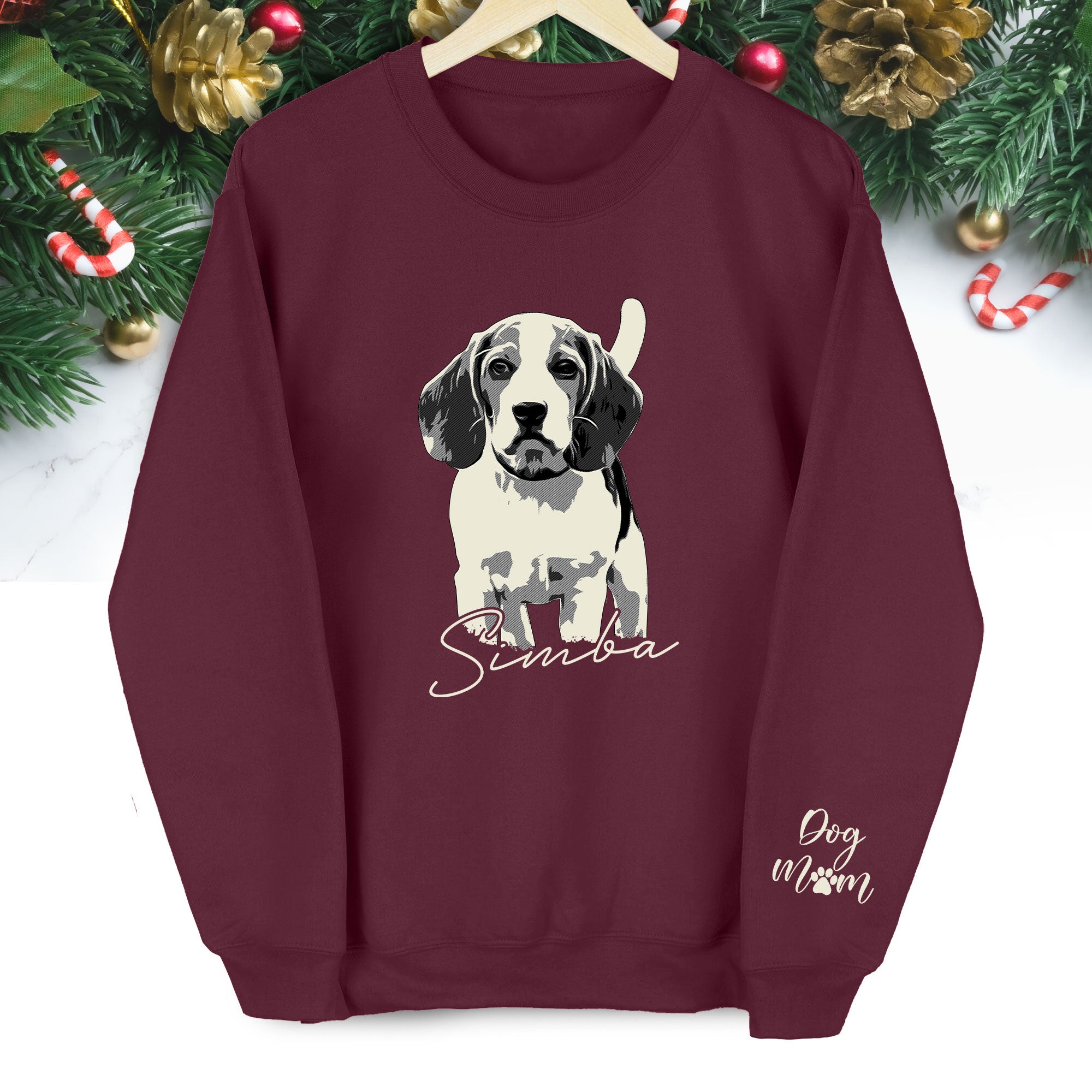 Custom Dog Lover Sweatshirt with Name & Sleeve Print – Cute Pet Portrait Gift