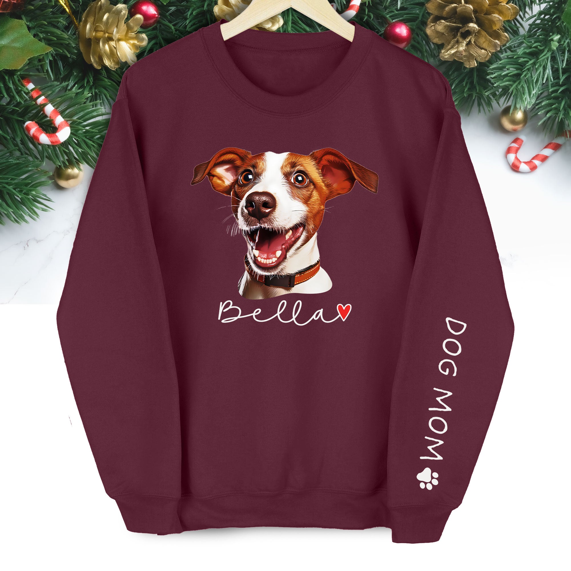Personalized Dog Christmas Sweatshirt – Custom Pet Photo Pullover, Gift for Dog Mom