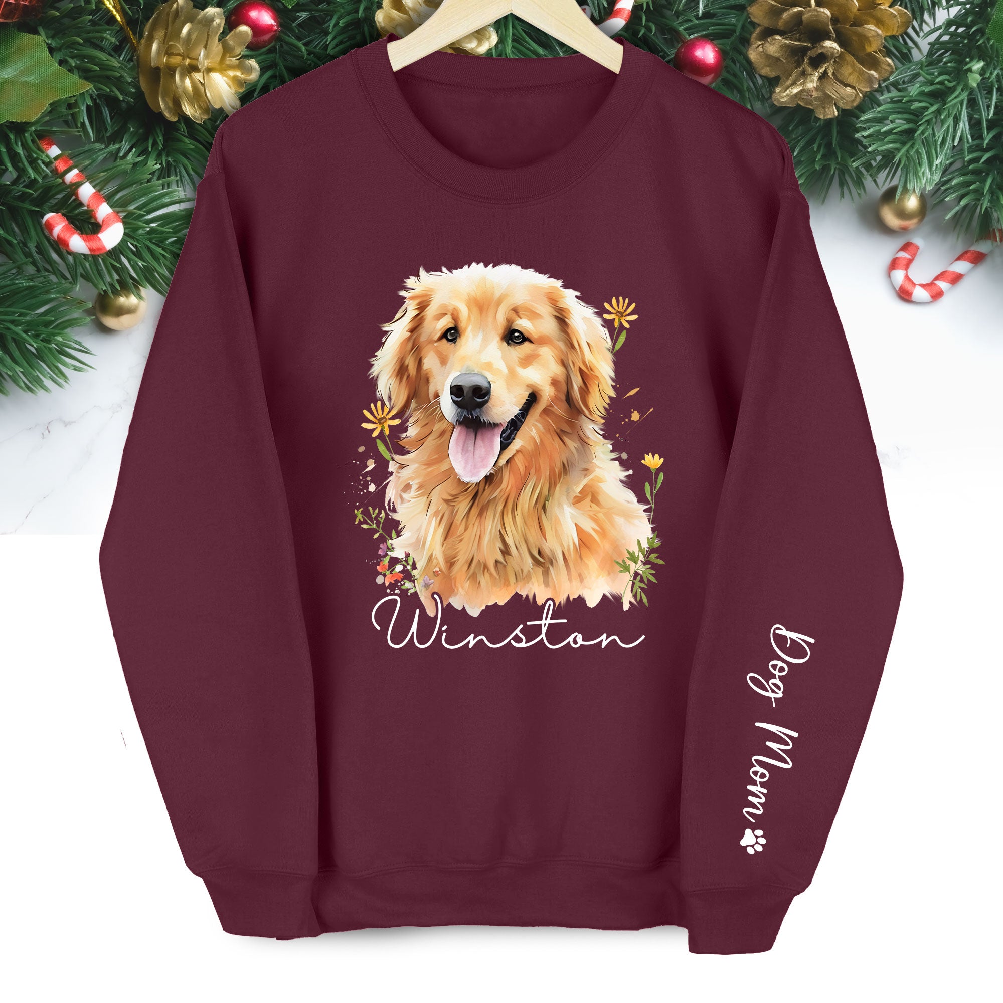 Custom Dog Portrait Sweatshirt – Personalized Pet Christmas Gift for Dog Mom & Pet Lovers