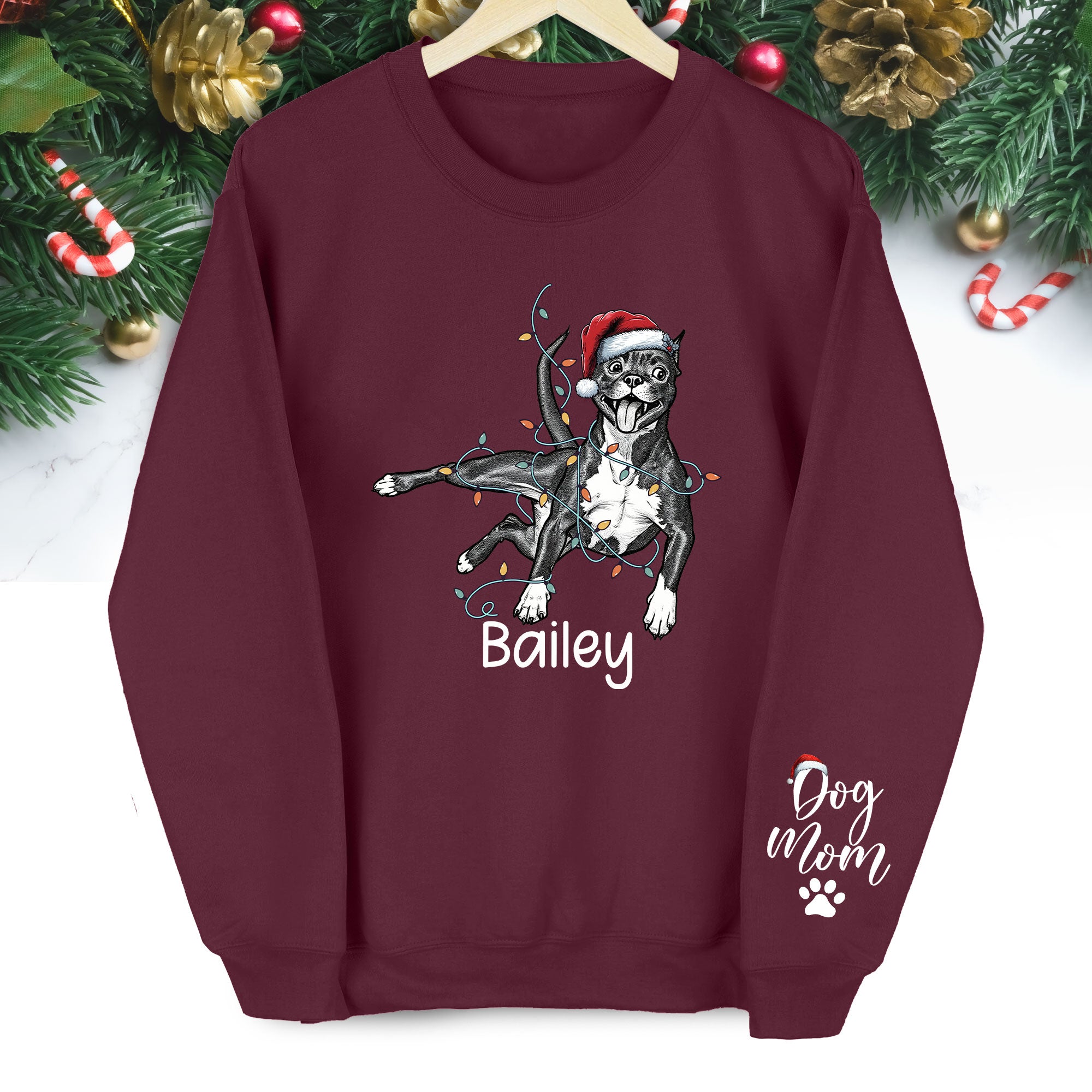 Custom Christmas Pet Portrait Sweatshirt – Personalized Dog Lover Gift for Dog Mom & Dog Dad