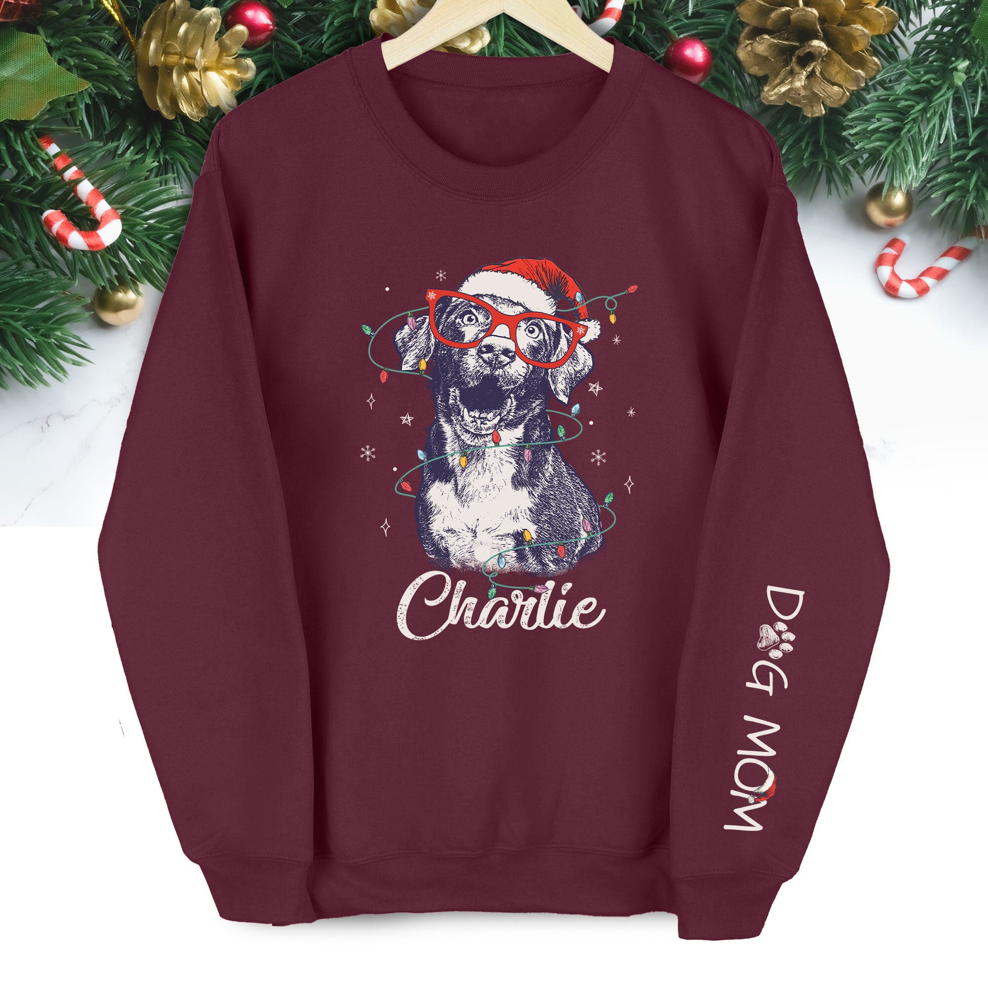 Custom Christmas Pet Portrait Sweatshirt – Personalized Dog Mom Gift – Holiday Pet Illustration
