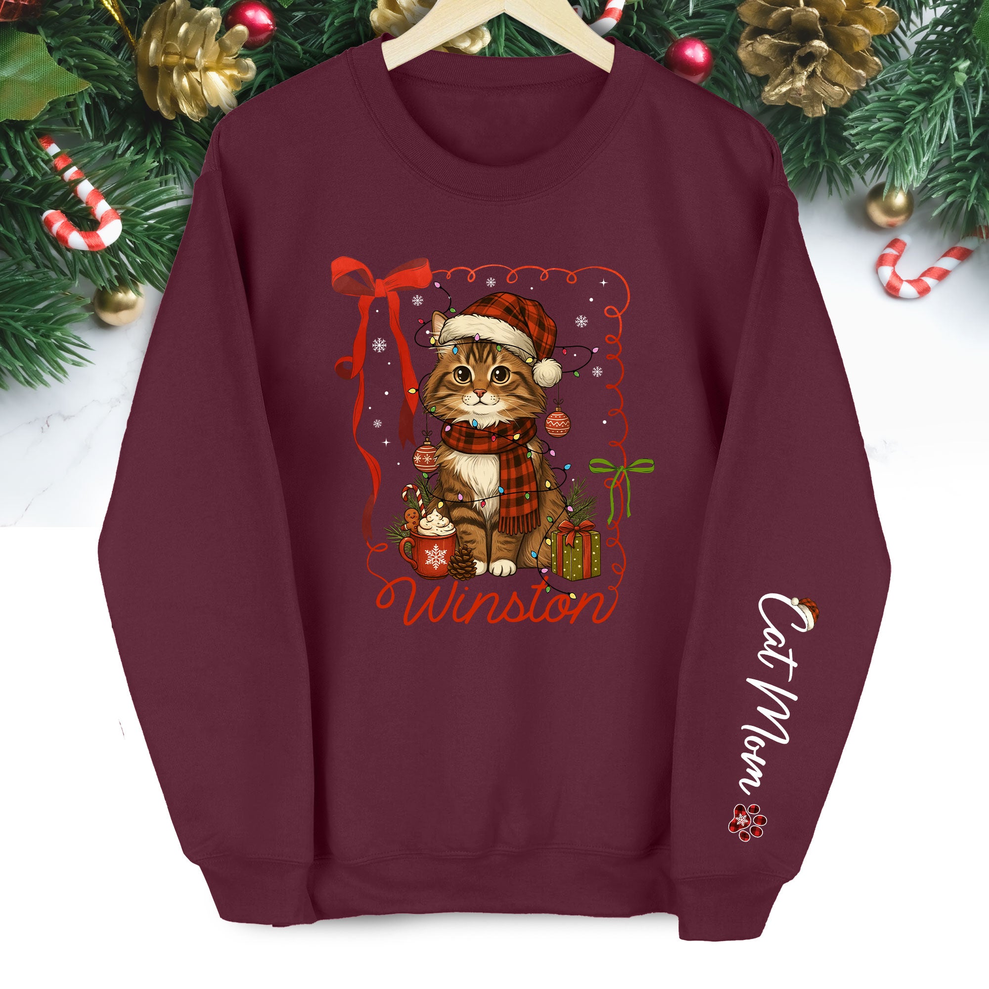 Custom Cat Christmas Personalized Pet Portrait Holiday Gift Sweatshirt for Cat Moms