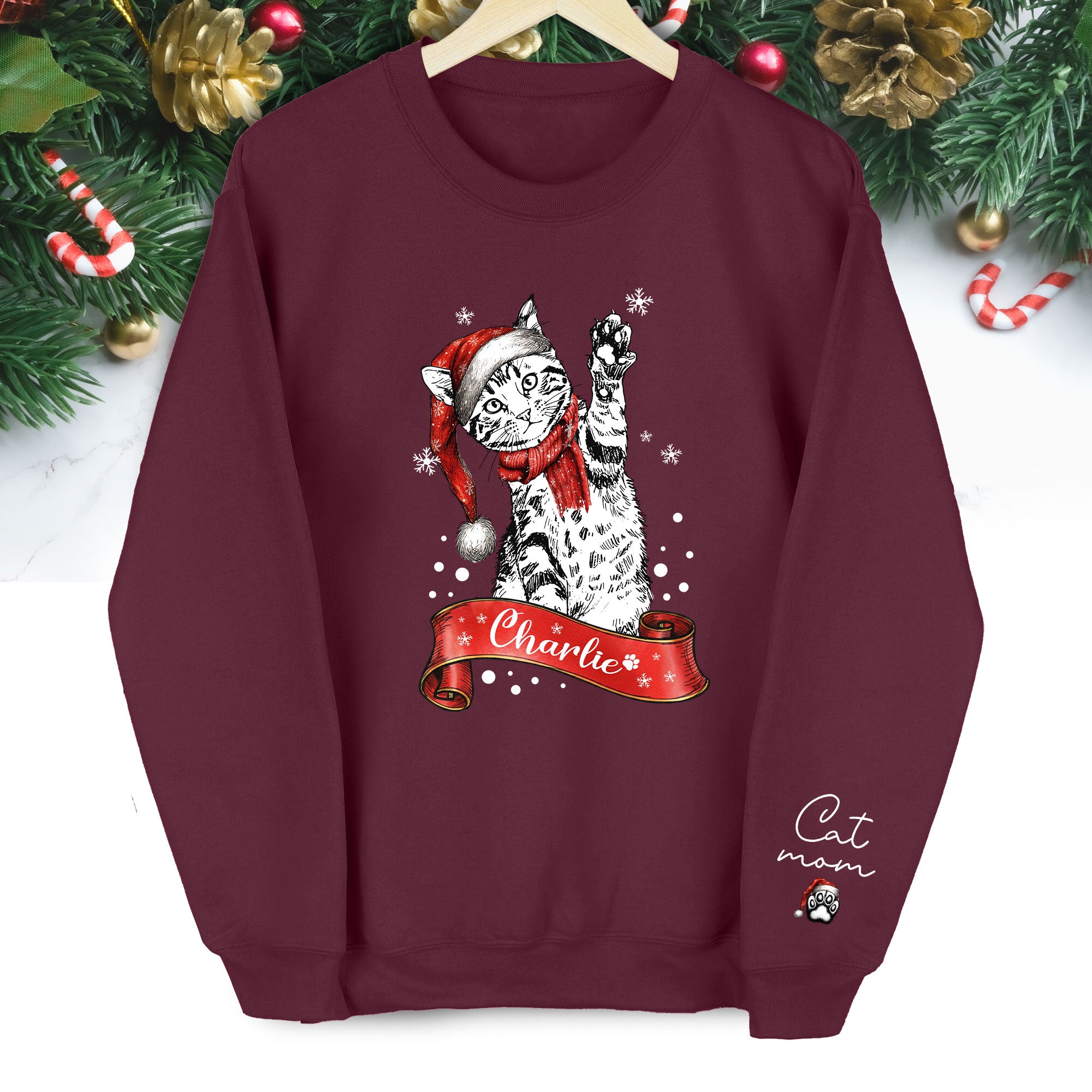 Personalized Cat Photo Sweatshirt – Custom Christmas Gift for Women Cat Moms