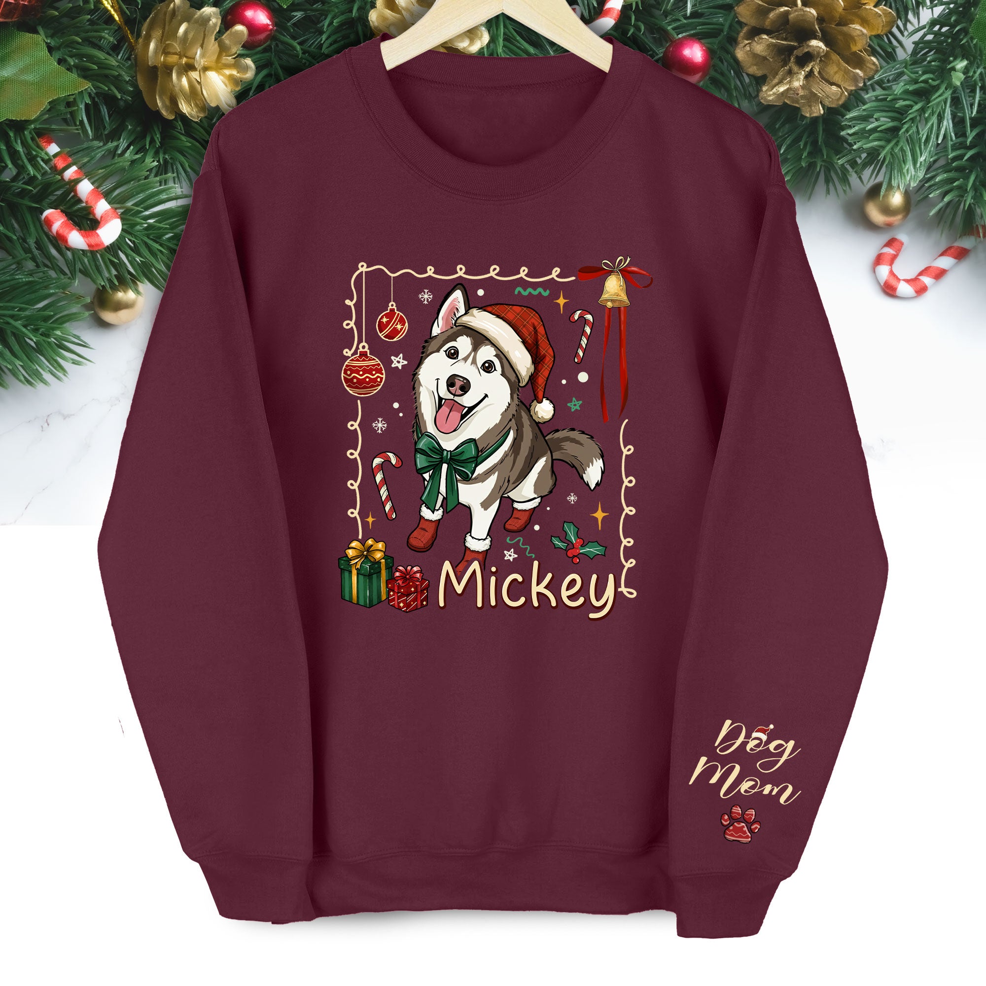 Personalized Dog Mom Sweatshirt – Custom Christmas Sweatshirt for Women