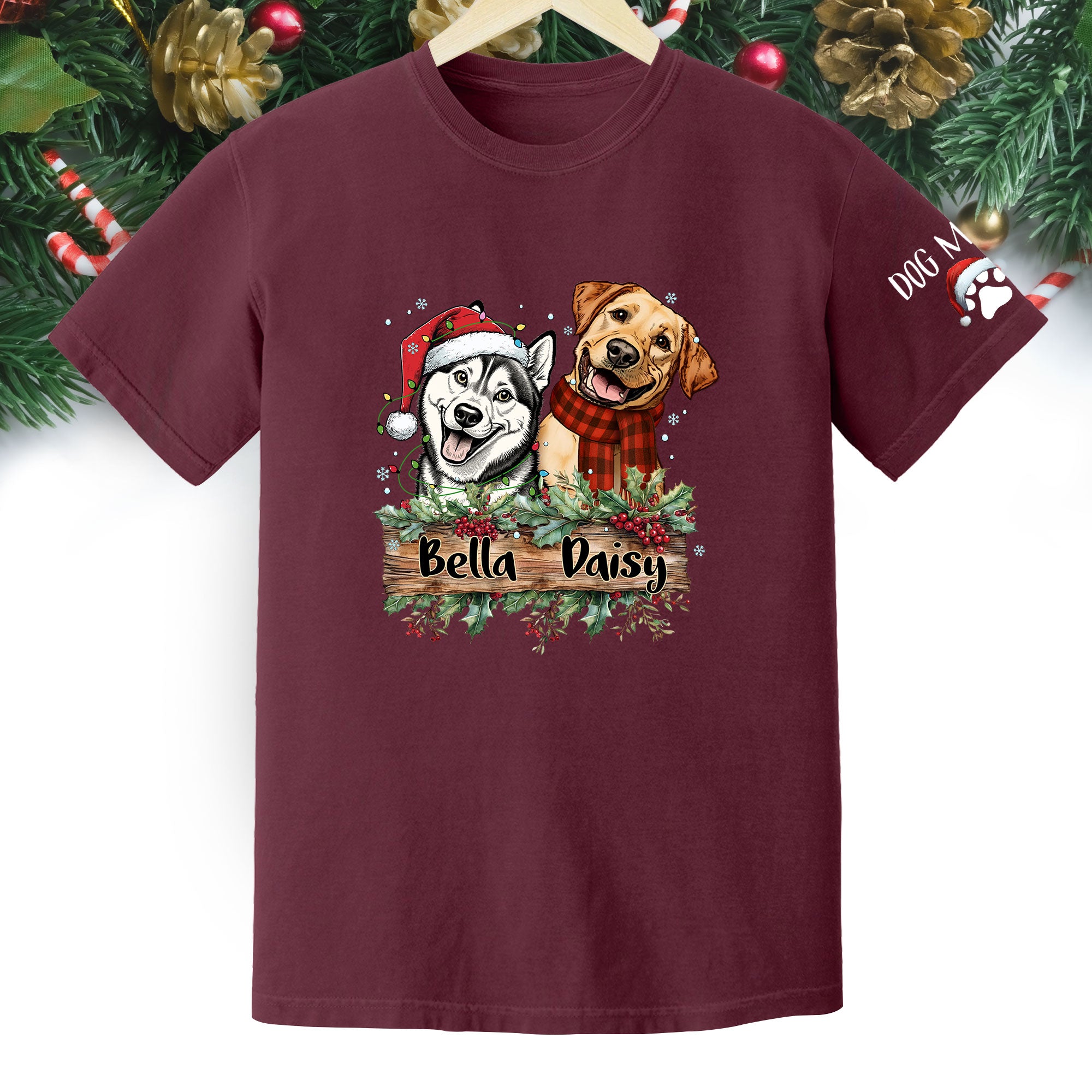 Christmas Dog T-Shirt – Custom Pet Photo Tee, Personalized Holiday Gift for Dog Lovers