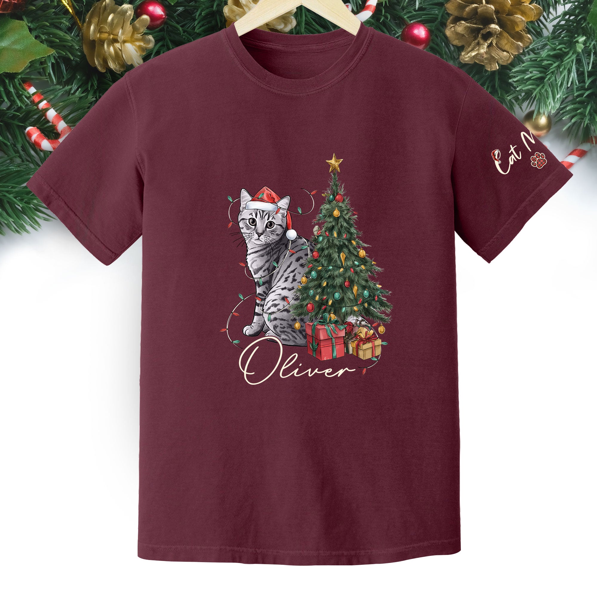 Custom Cat Christmas T-Shirt – Personalized Pet Photo Shirt, Cute Holiday Gift for Pet Lovers
