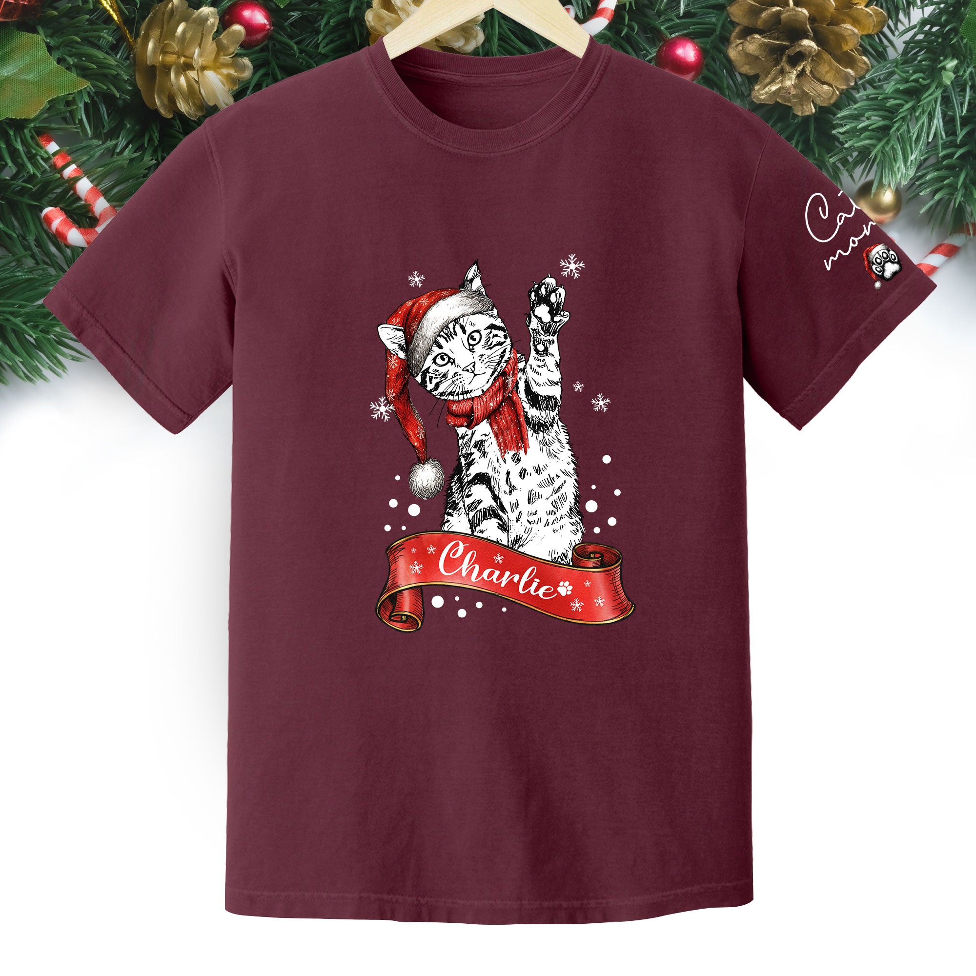 Personalized Cat Lover T-Shirt – Custom Pet Photo Christmas Shirt, Gift for Pet Lovers