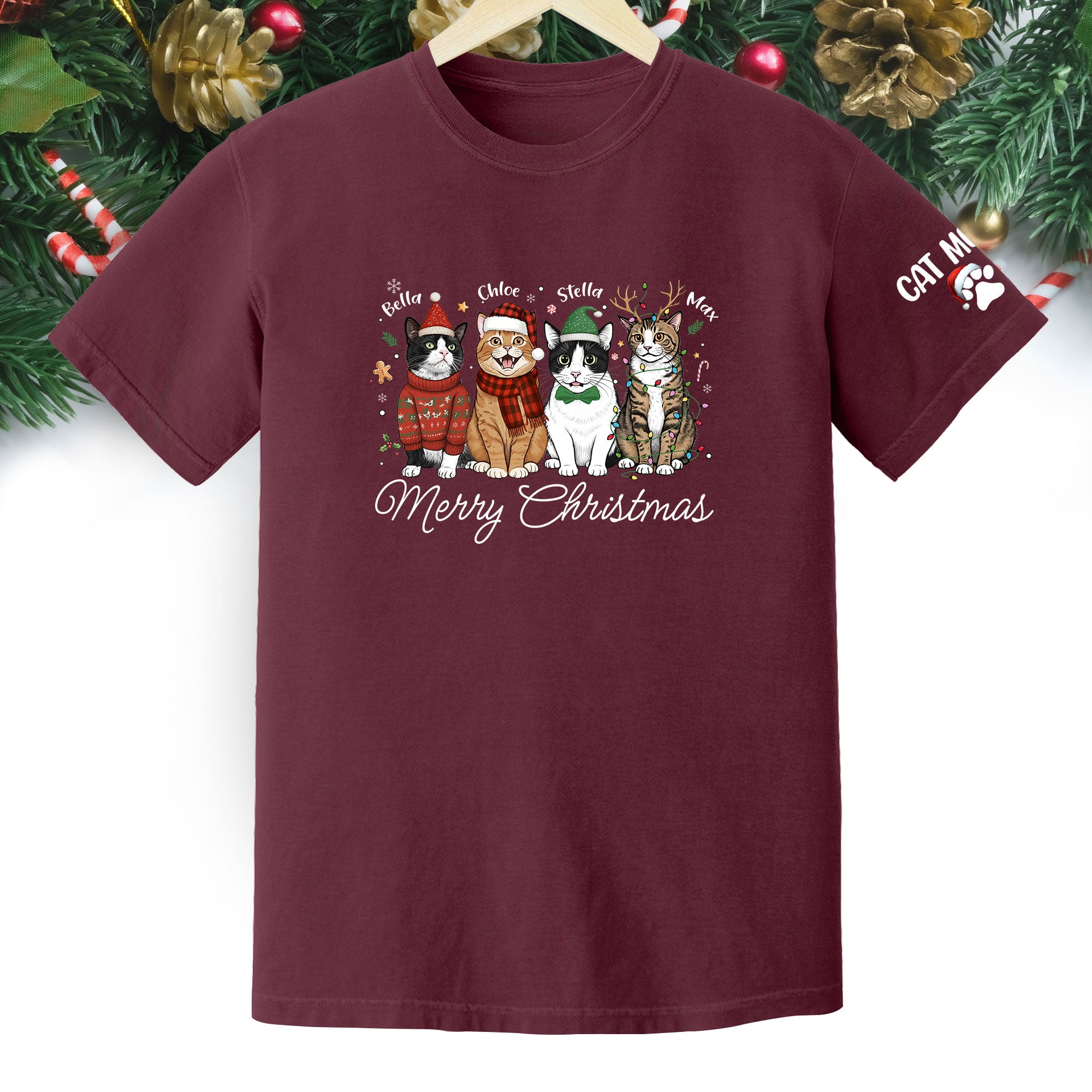Custom Cat Lover T-Shirt – Personalized Pet Photo Christmas Shirt, Cute Gift for Women