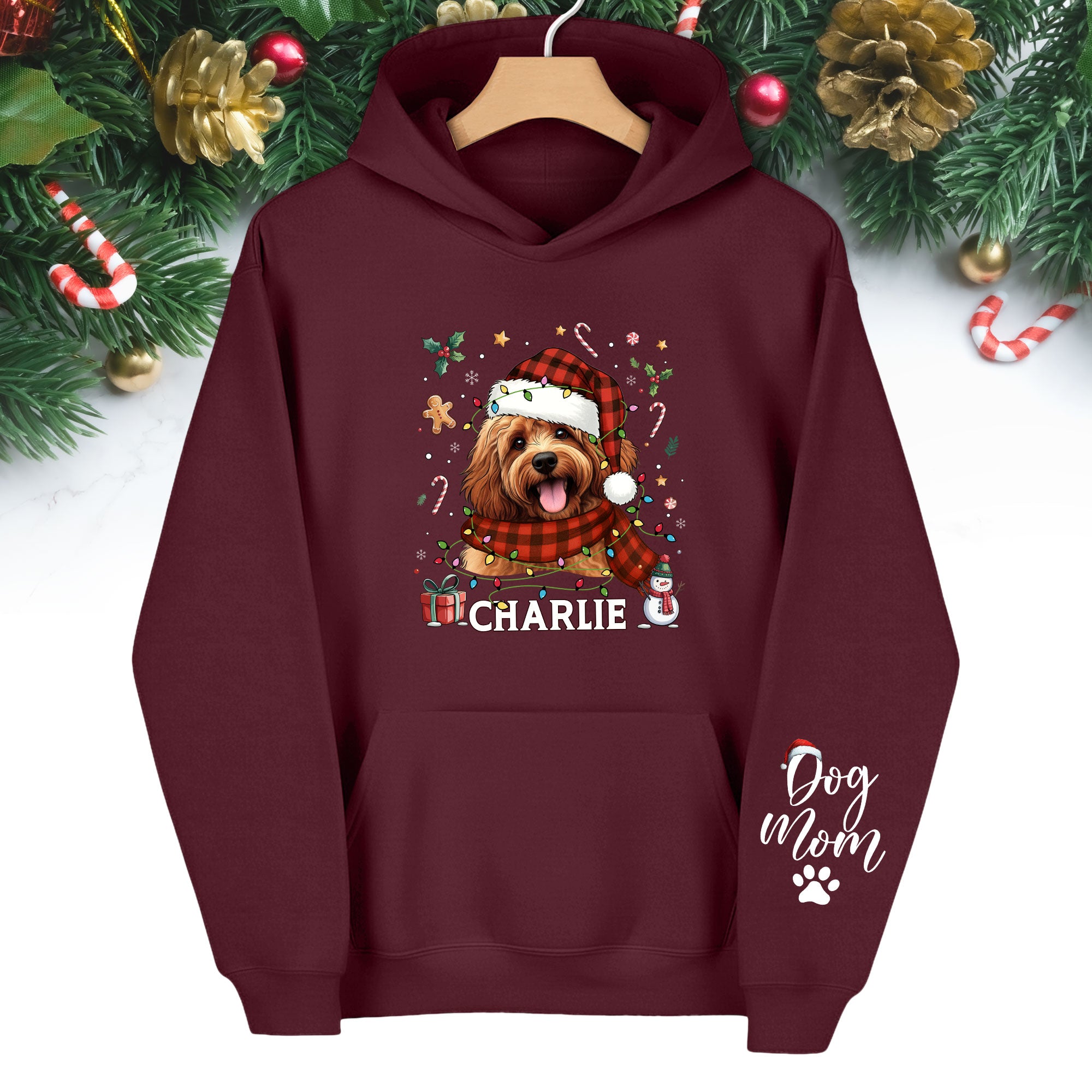 Personalized Dog Mom Hoodie – Custom Pet Photo Christmas Hoodie, Holiday Gift for Pet Lovers