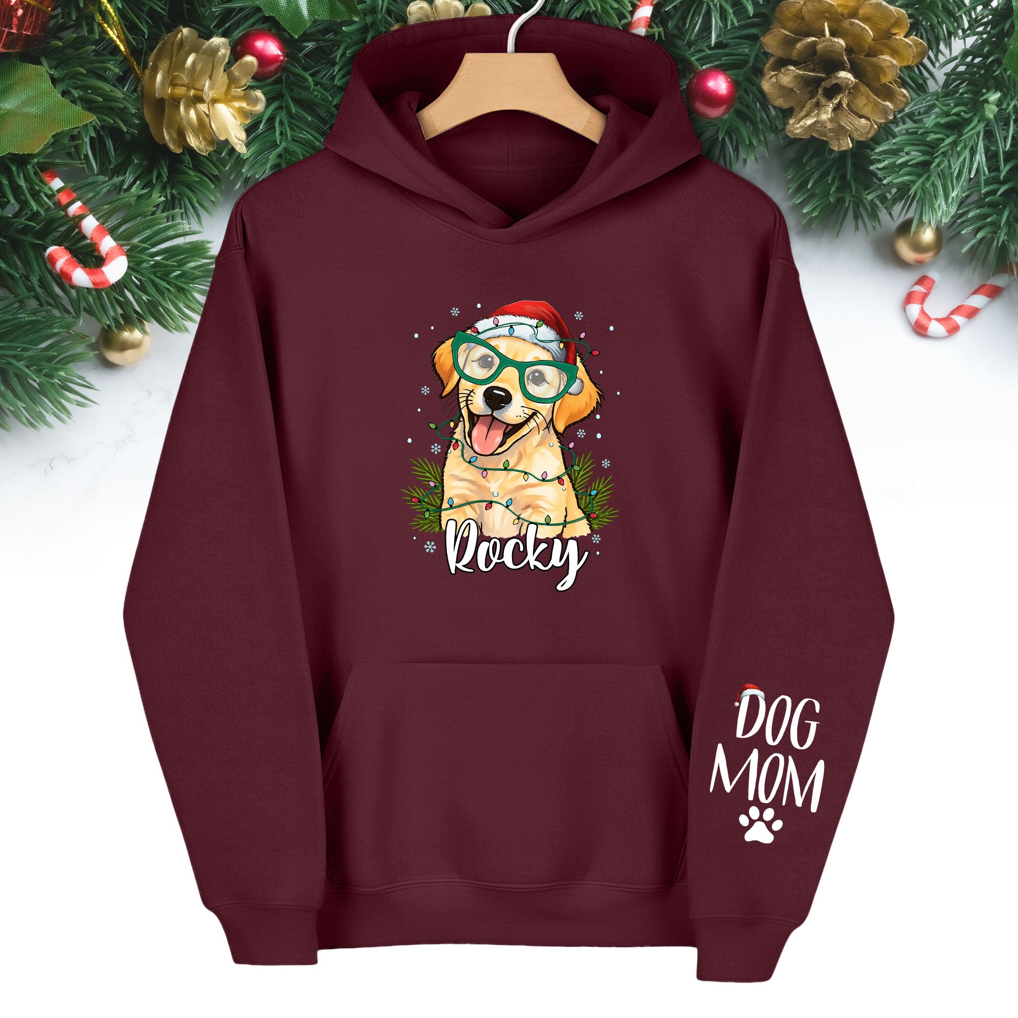 Custom Pet Photo Hoodie – Personalized Dog Mom Christmas Hoodie, Funny Gift for Women