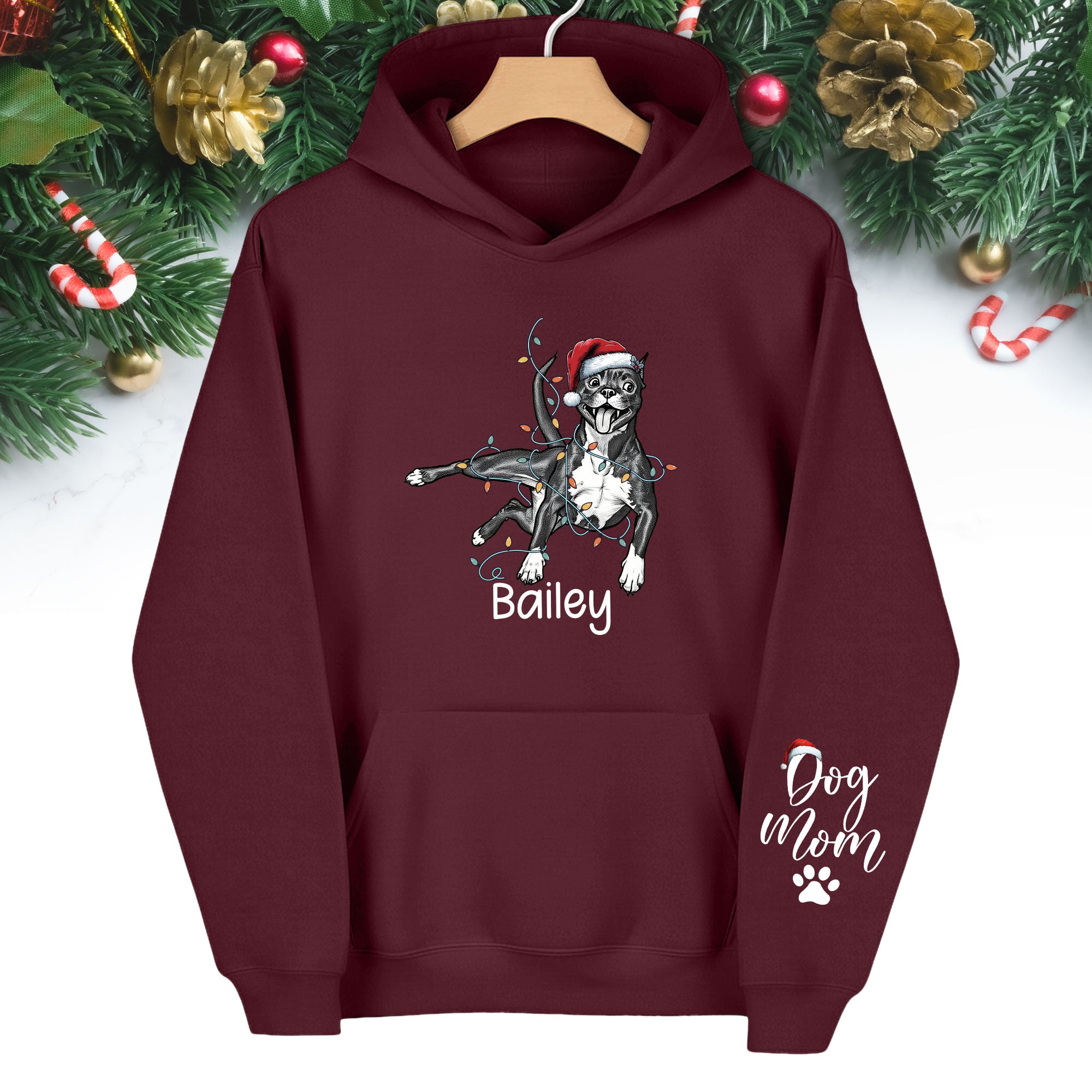 Christmas Dog Mom Hoodie – Personalized Pet Photo Hoodie, Custom Holiday Gift for Women