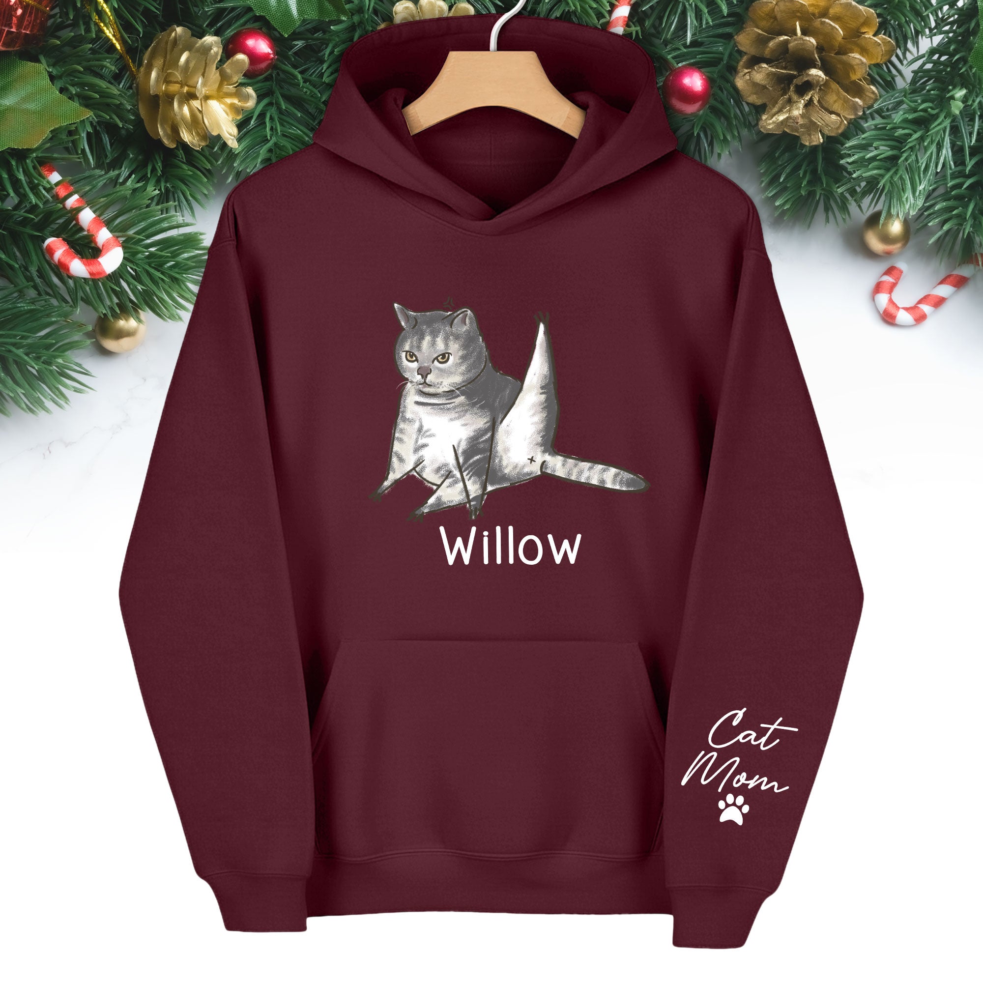 Custom Cat Mom Hoodie – Personalized Cat Hoodie with Pet Photo & Name, Funny Gift for Cat Lovers