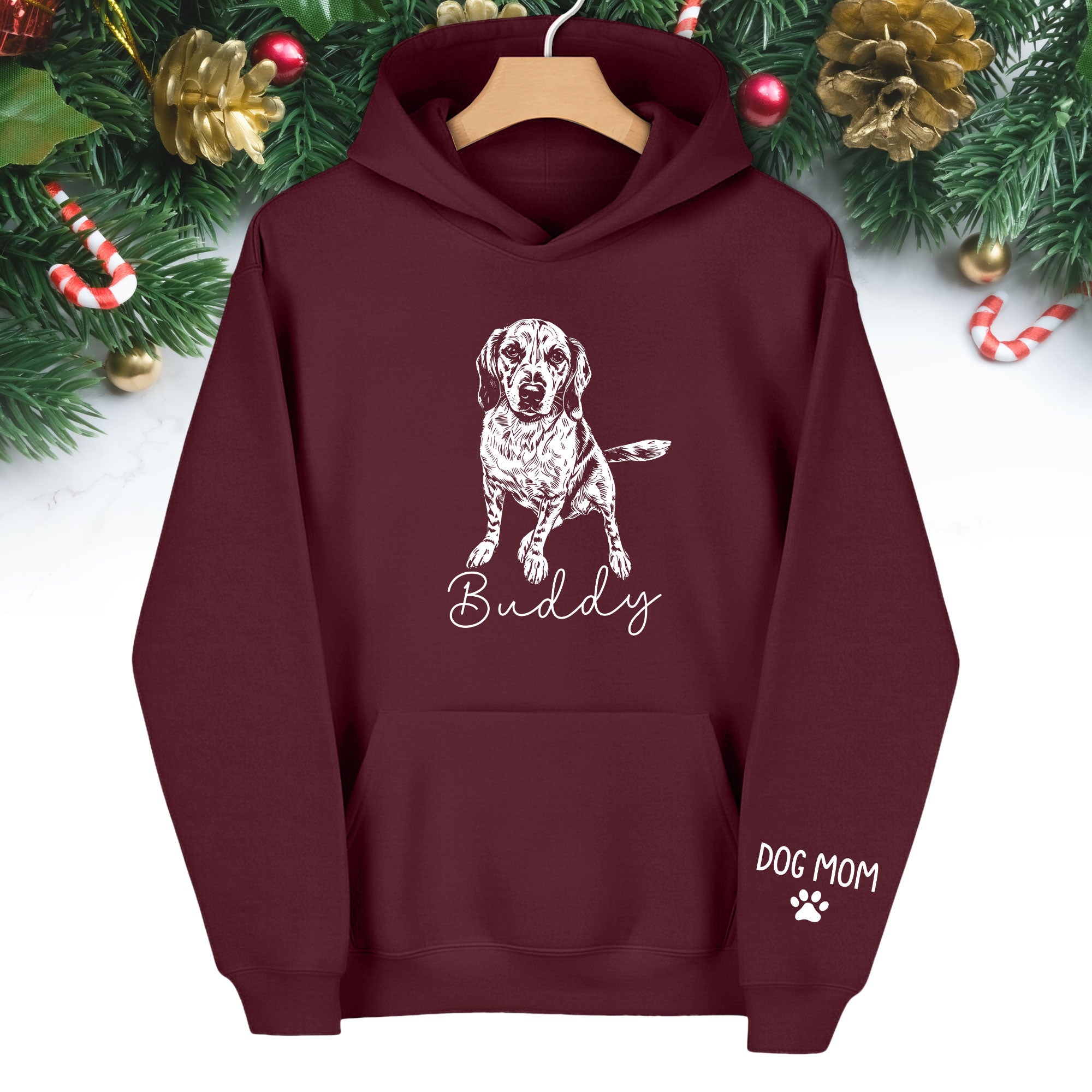 Personalized Dog Mom Hoodie, Custom Dog Line Art Hoodie with Pet Name, Unique Gift for Dog Lovers