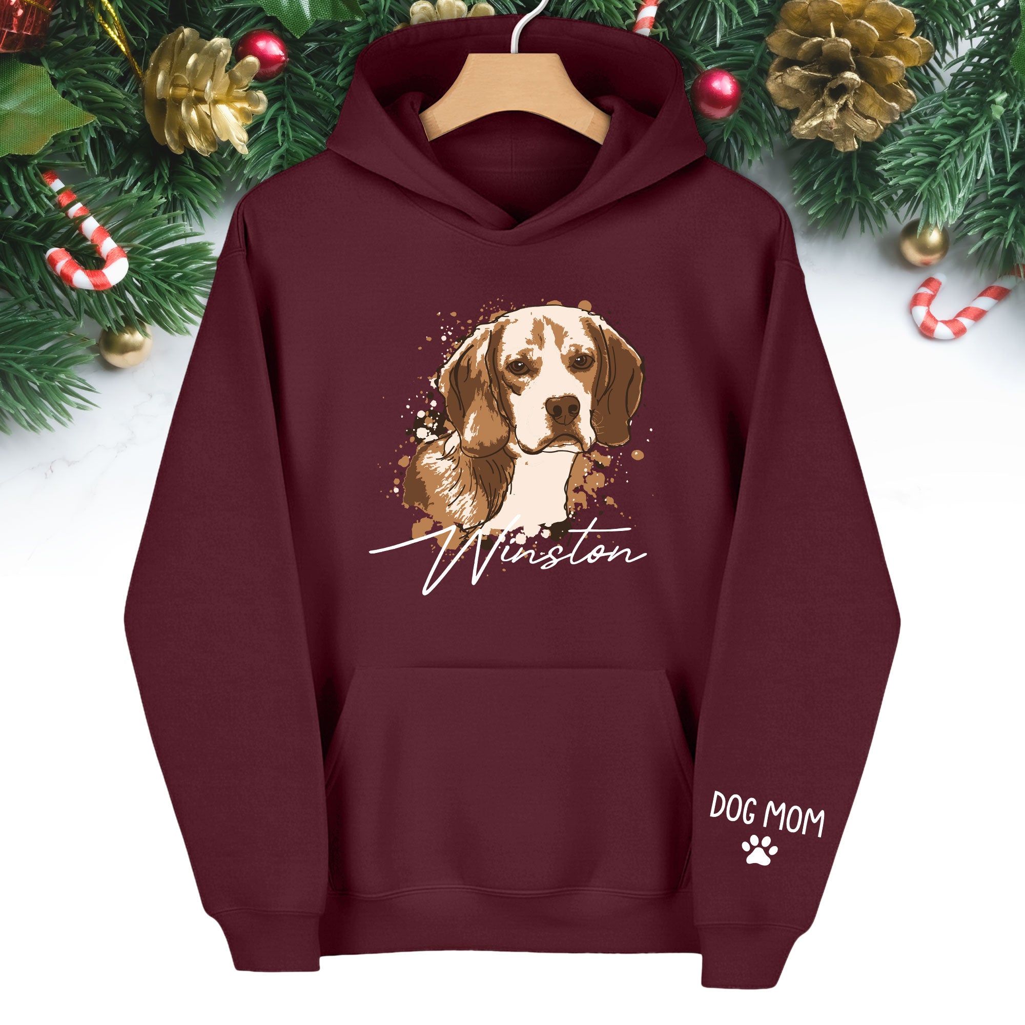Personalized Dog Mom Hoodie – Custom Dog Portrait Hoodie with Pet Photo & Name, Unique Gift for Pet Lovers