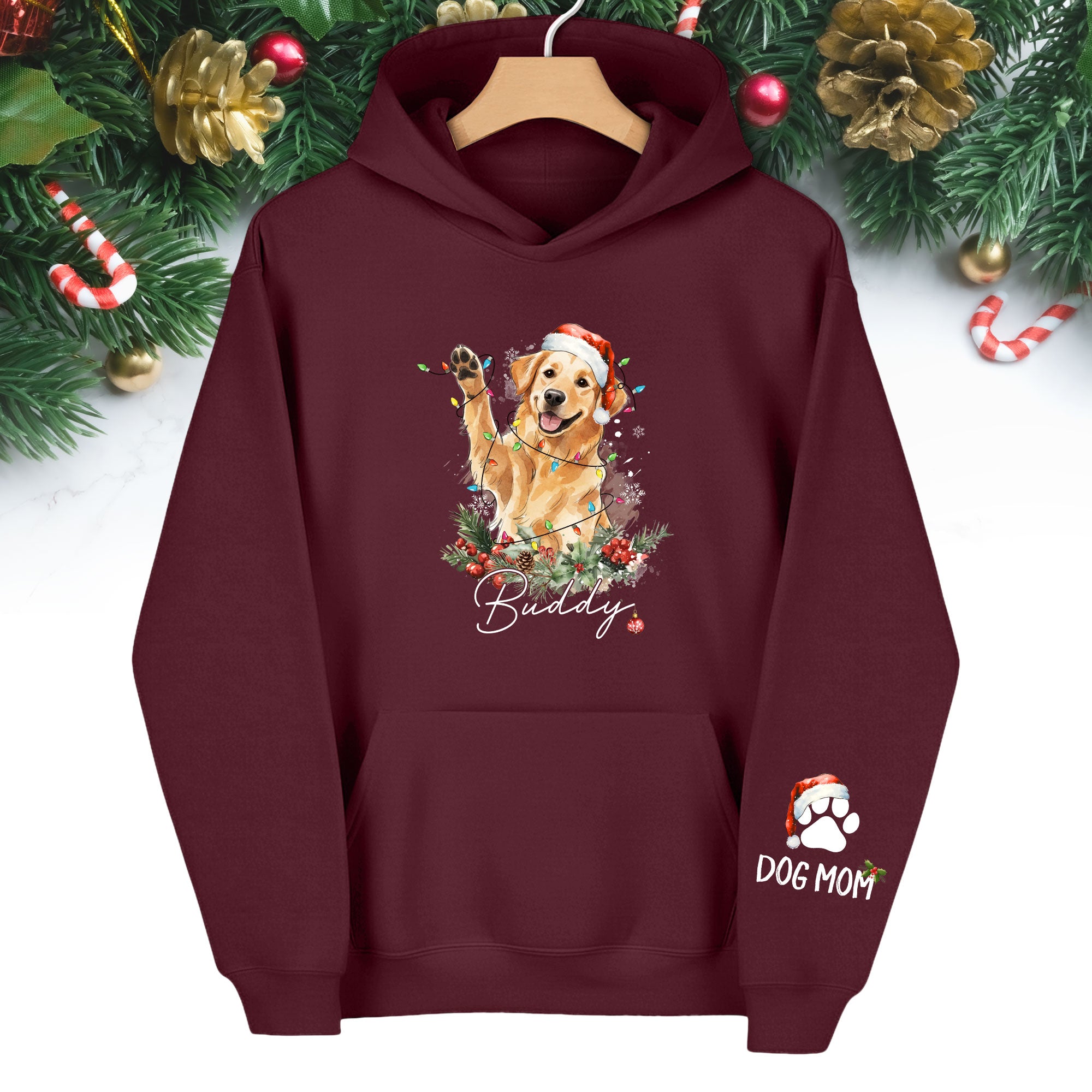 Personalized Dog Mom Hoodie – Custom Photo Hoodie with Your Dog’s Christmas Spirit