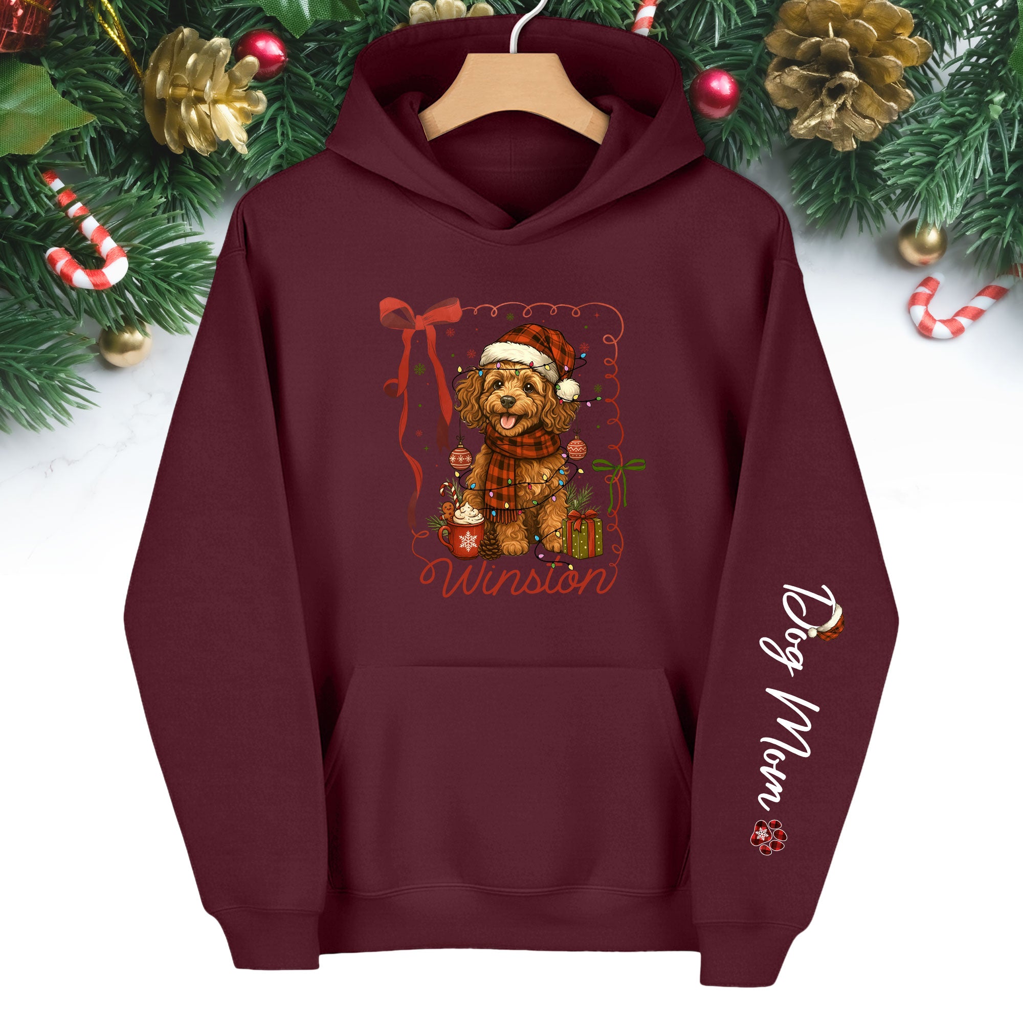 Custom Holiday Dog Mom Hoodie – Personalized Christmas Hoodie with Your Dog’s Photo