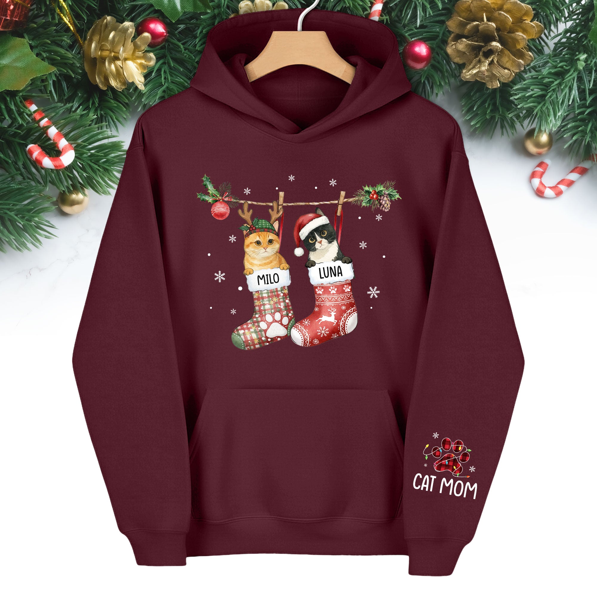 Christmas Cat Lover Hoodie – Custom Pet Photo Hoodie, Personalized Gift for Women
