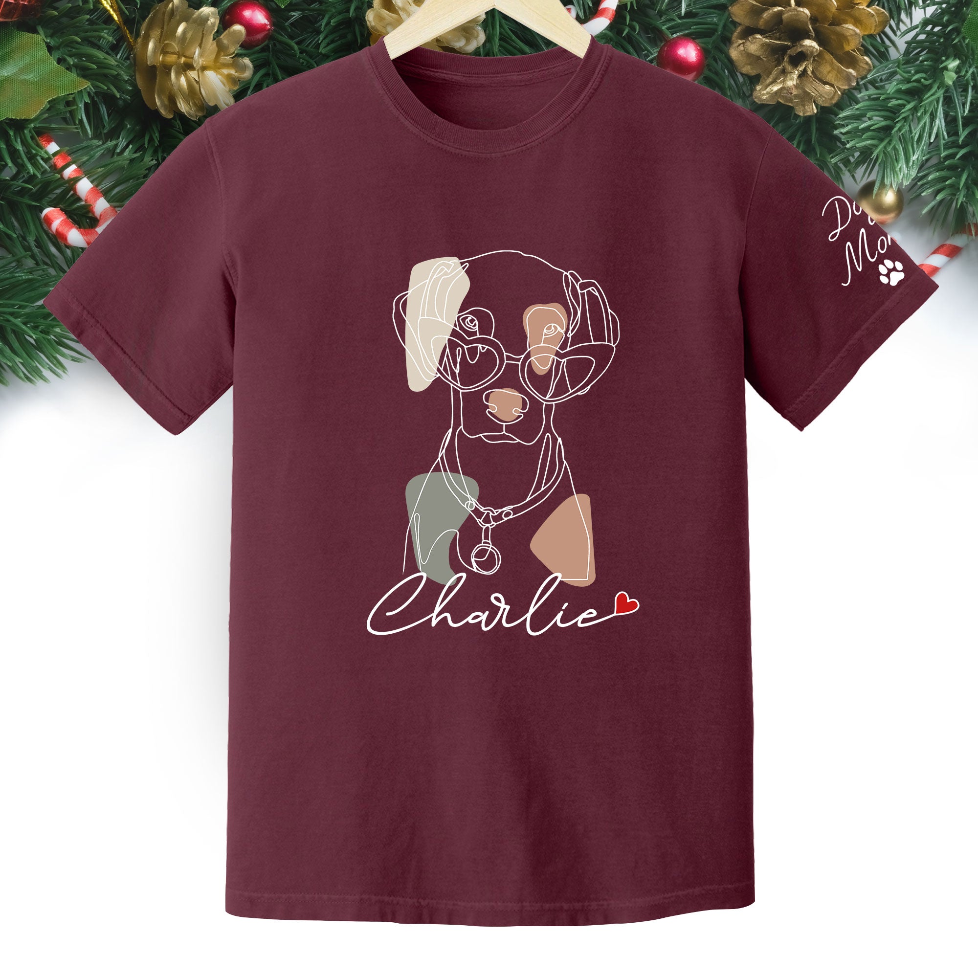 Christmas Dog Mom T-Shirt – Personalized Pet Photo Shirt, Custom Holiday Gift for Women