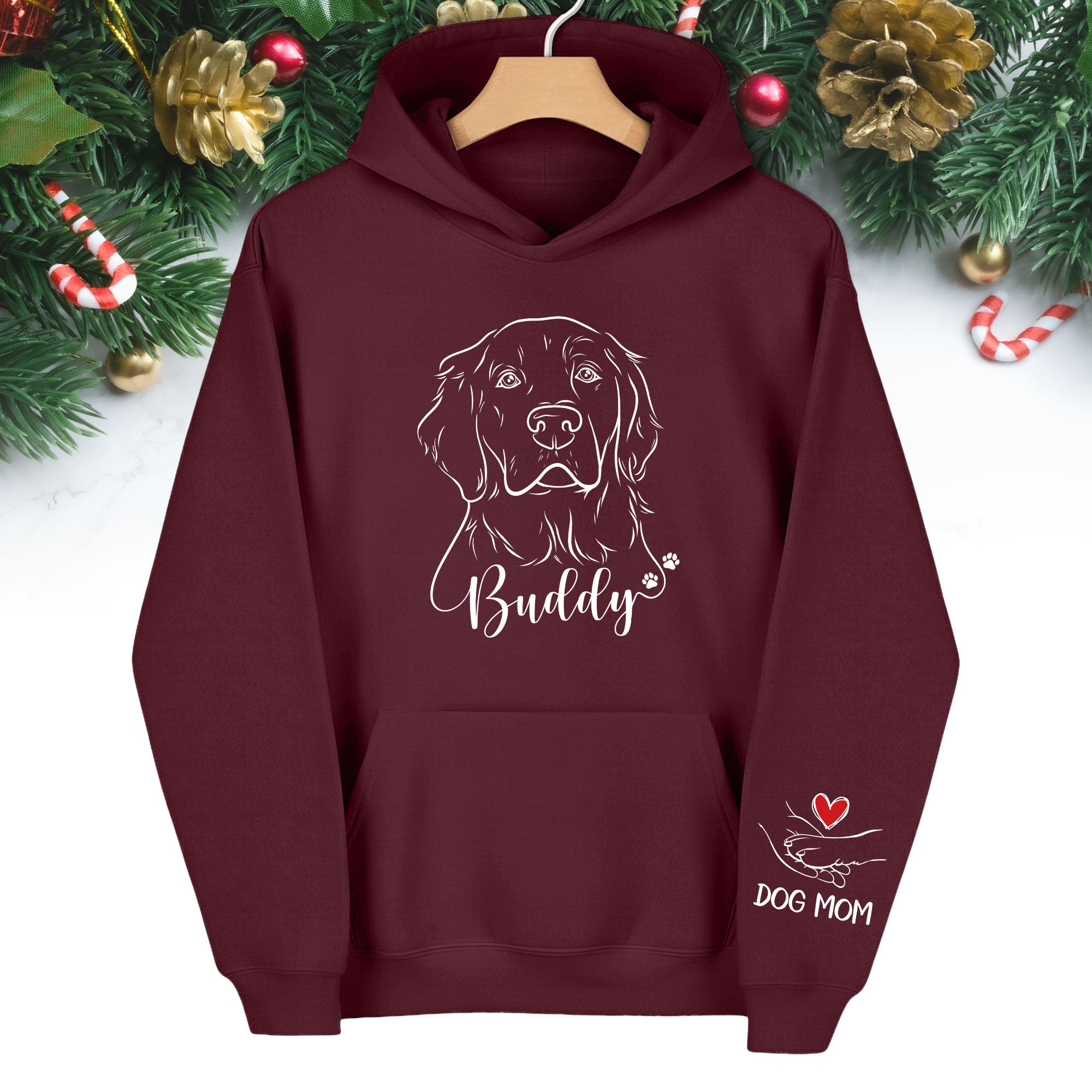 Custom Pet Portrait Hoodie – Personalized Dog Line Art with Name, Dog Mom Gift