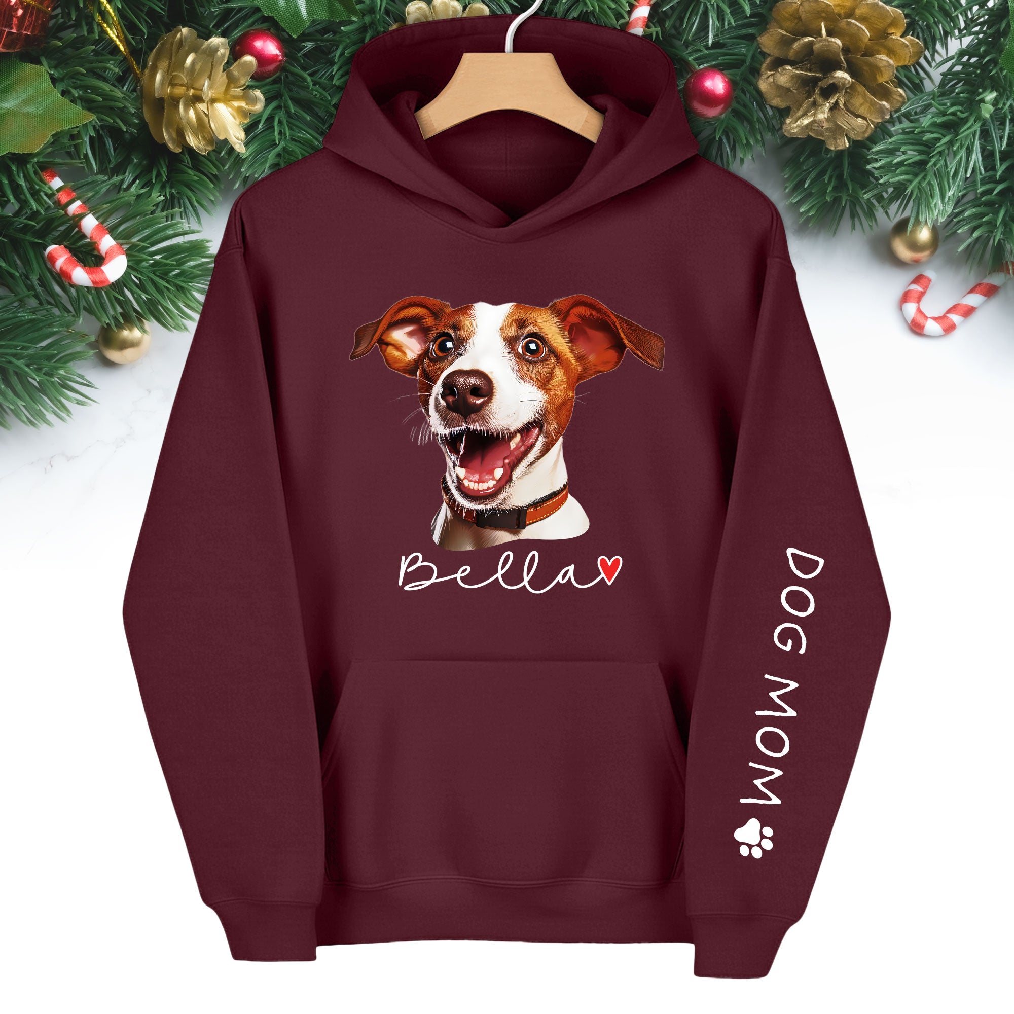 Custom Pet Photo Hoodie – Personalized Dog Photo Hoodie with Name, Dog Mom Gift