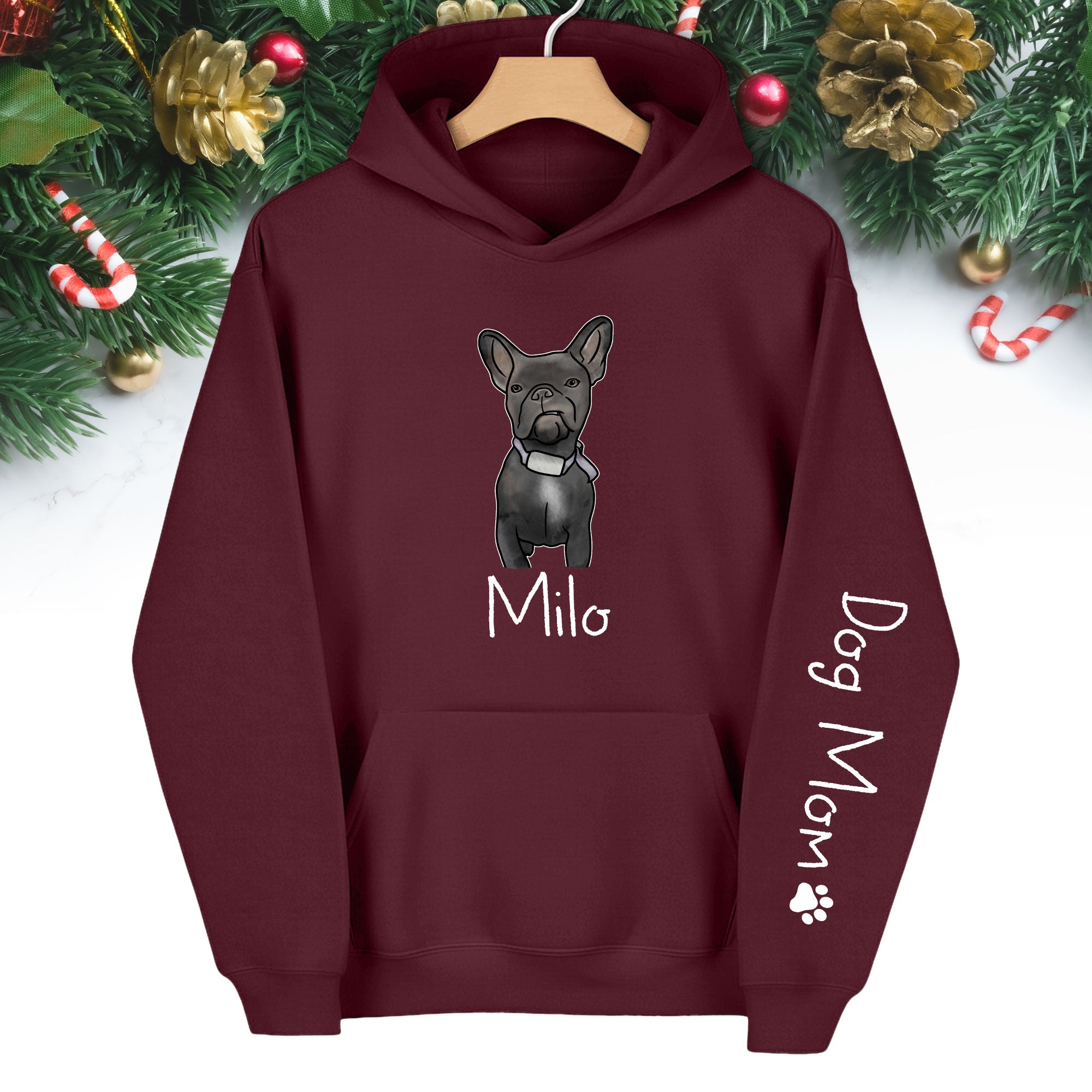 Custom Pet Cartoon Hoodie – Personalized Dog Illustration with Name, Dog Mom Gift
