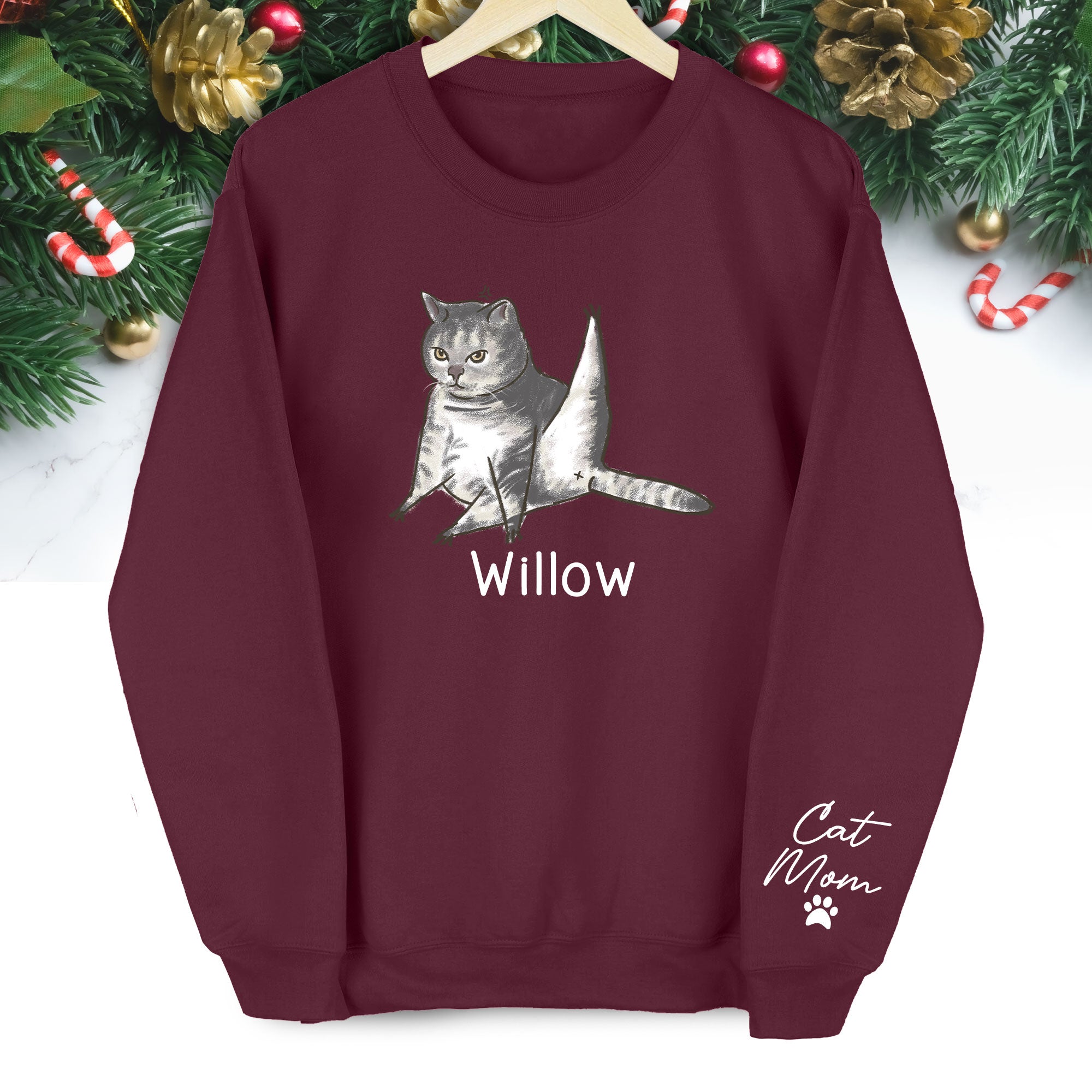 Custom Cat Lover Sweatshirt - Personalized Cute Christmas Gift for Cat Mom