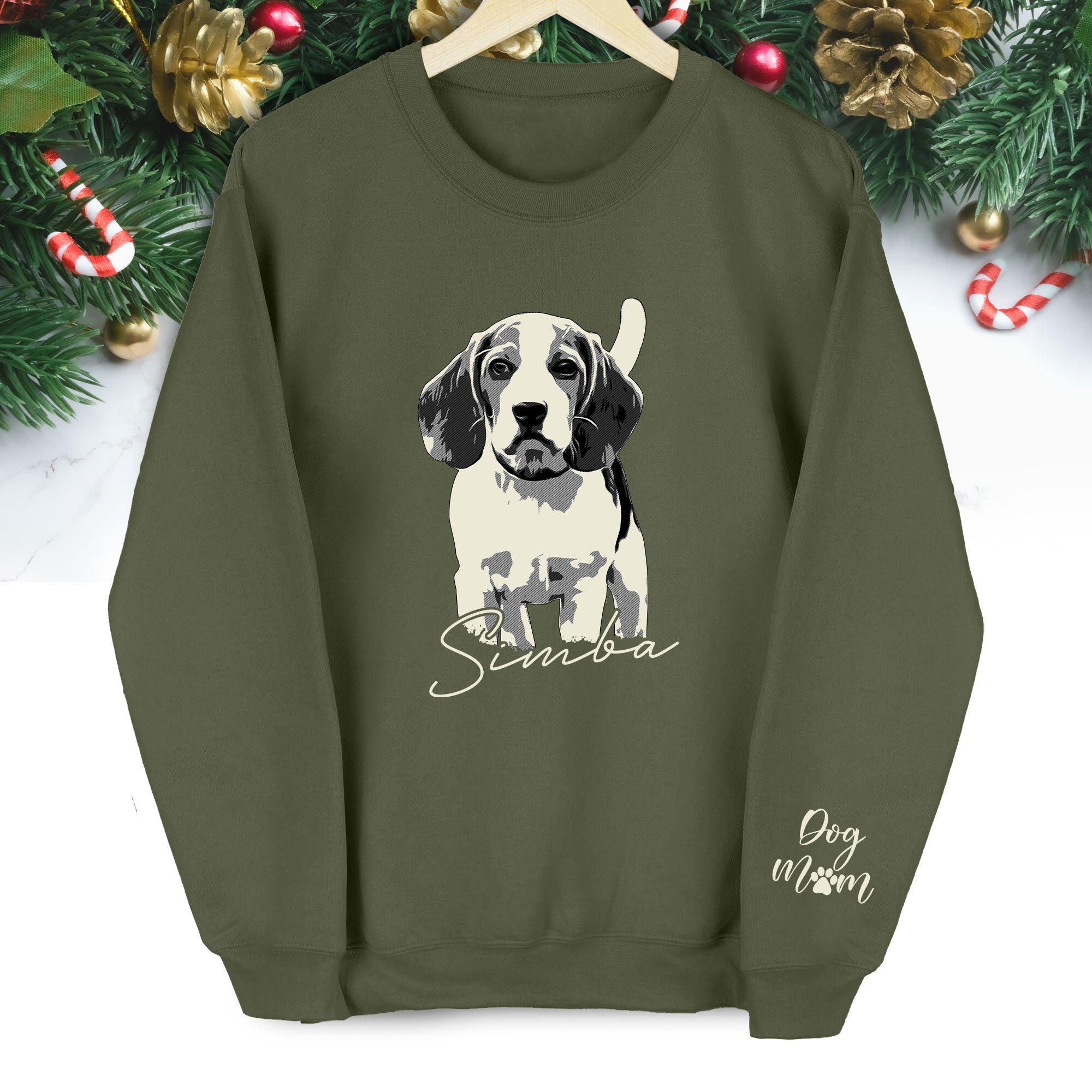 Custom Dog Lover Sweatshirt with Name & Sleeve Print – Cute Pet Portrait Gift