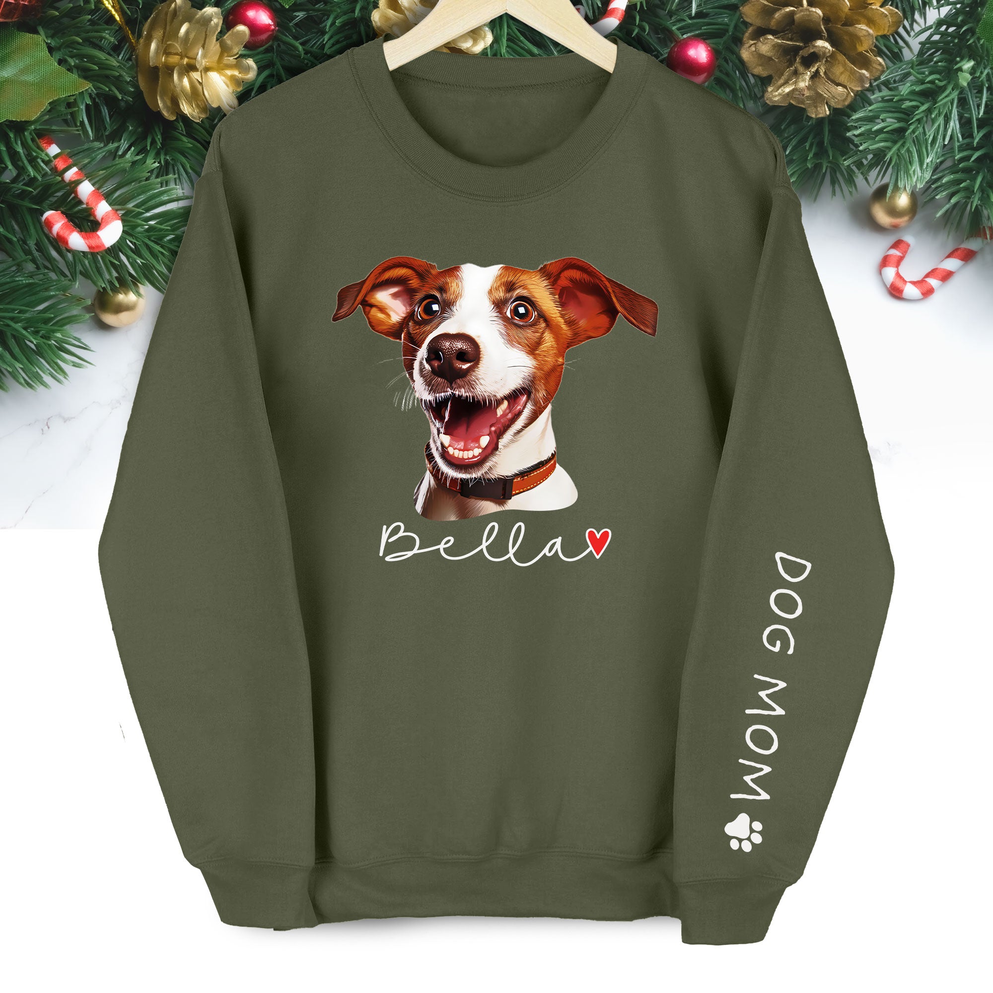 Personalized Dog Christmas Sweatshirt – Custom Pet Photo Pullover, Gift for Dog Mom