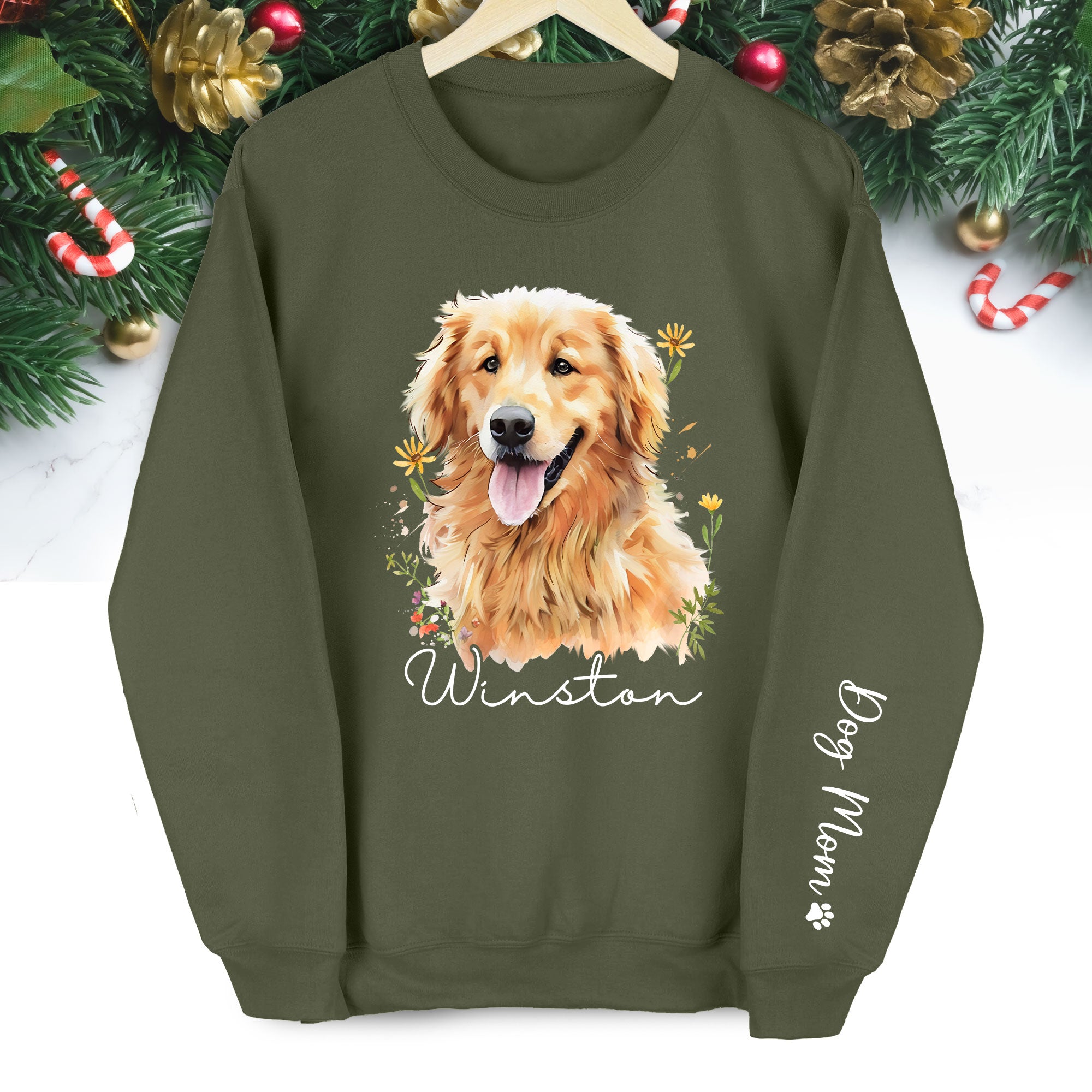 Custom Dog Portrait Sweatshirt – Personalized Pet Christmas Gift for Dog Mom & Pet Lovers