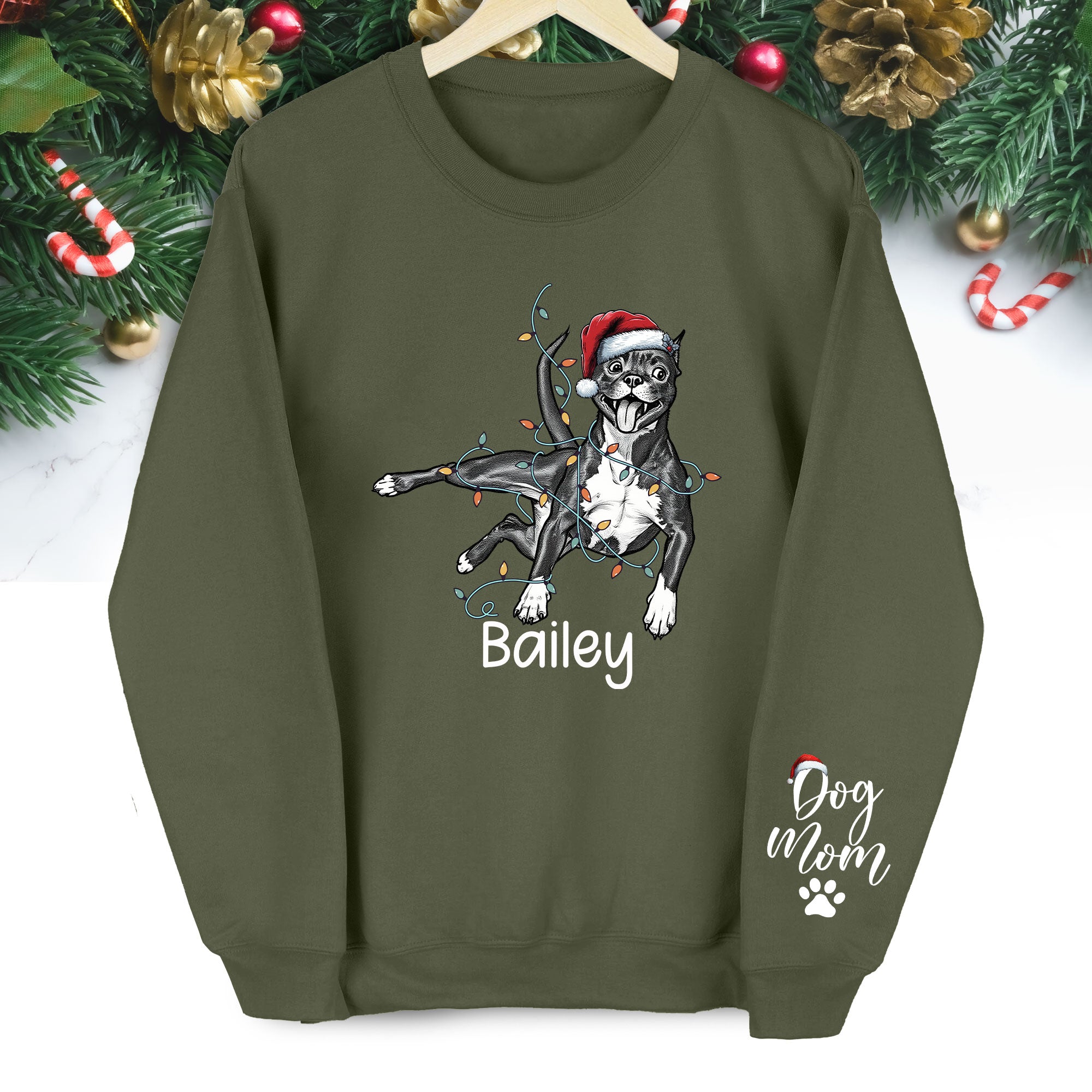 Custom Christmas Pet Portrait Sweatshirt – Personalized Dog Lover Gift for Dog Mom & Dog Dad