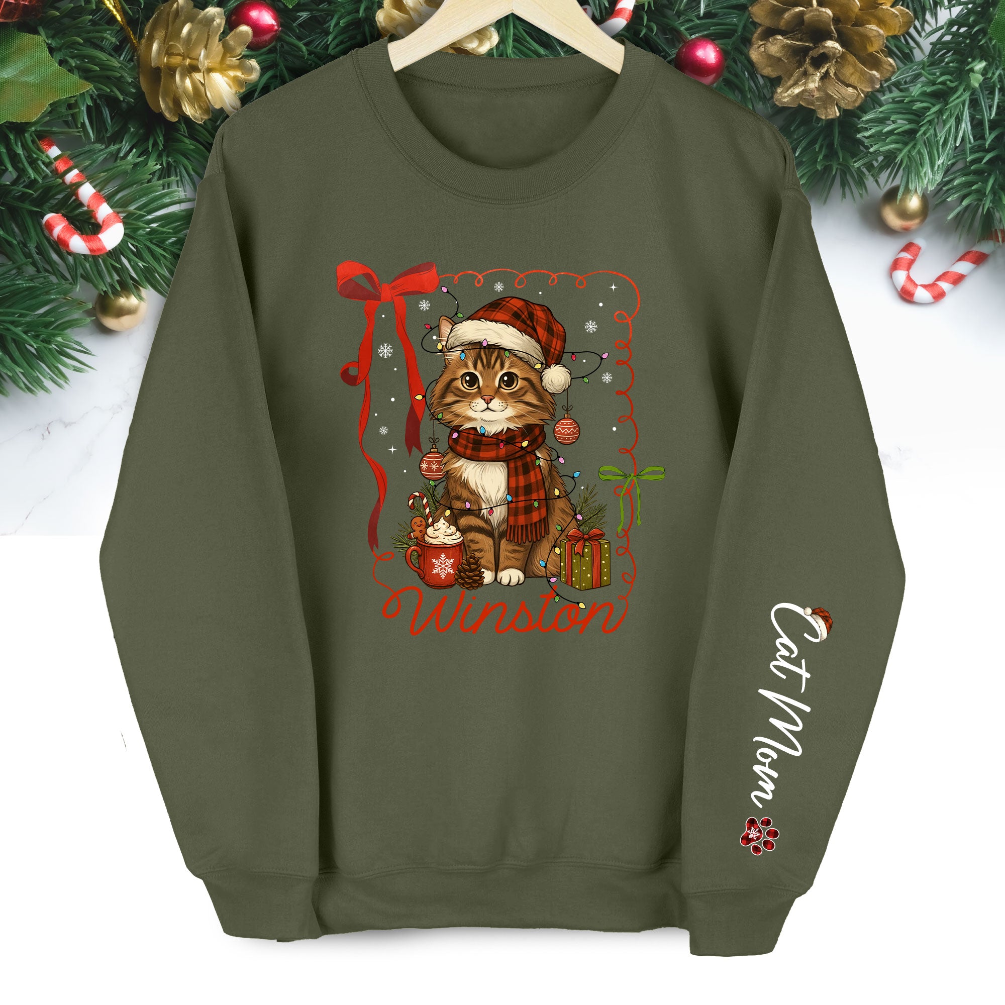 Custom Cat Christmas Personalized Pet Portrait Holiday Gift Sweatshirt for Cat Moms