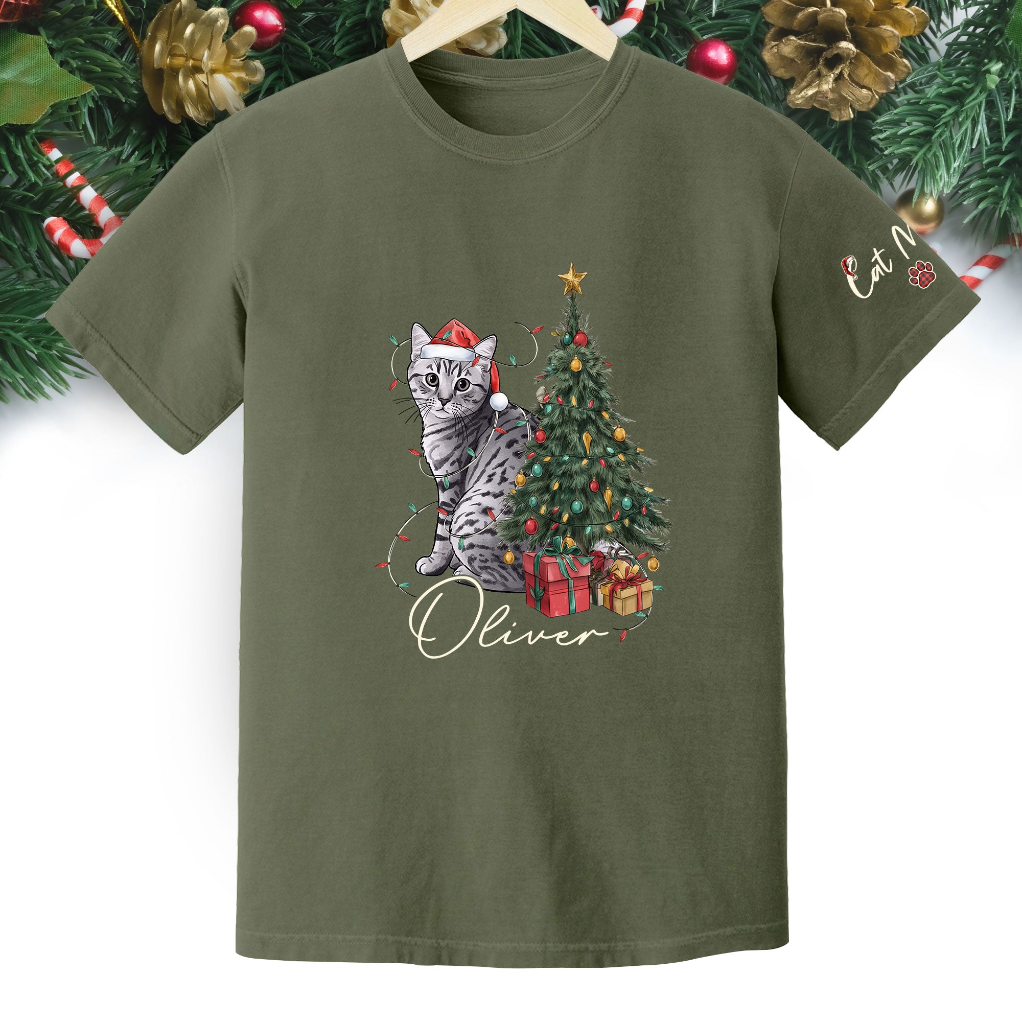 Custom Cat Christmas T-Shirt – Personalized Pet Photo Shirt, Cute Holiday Gift for Pet Lovers