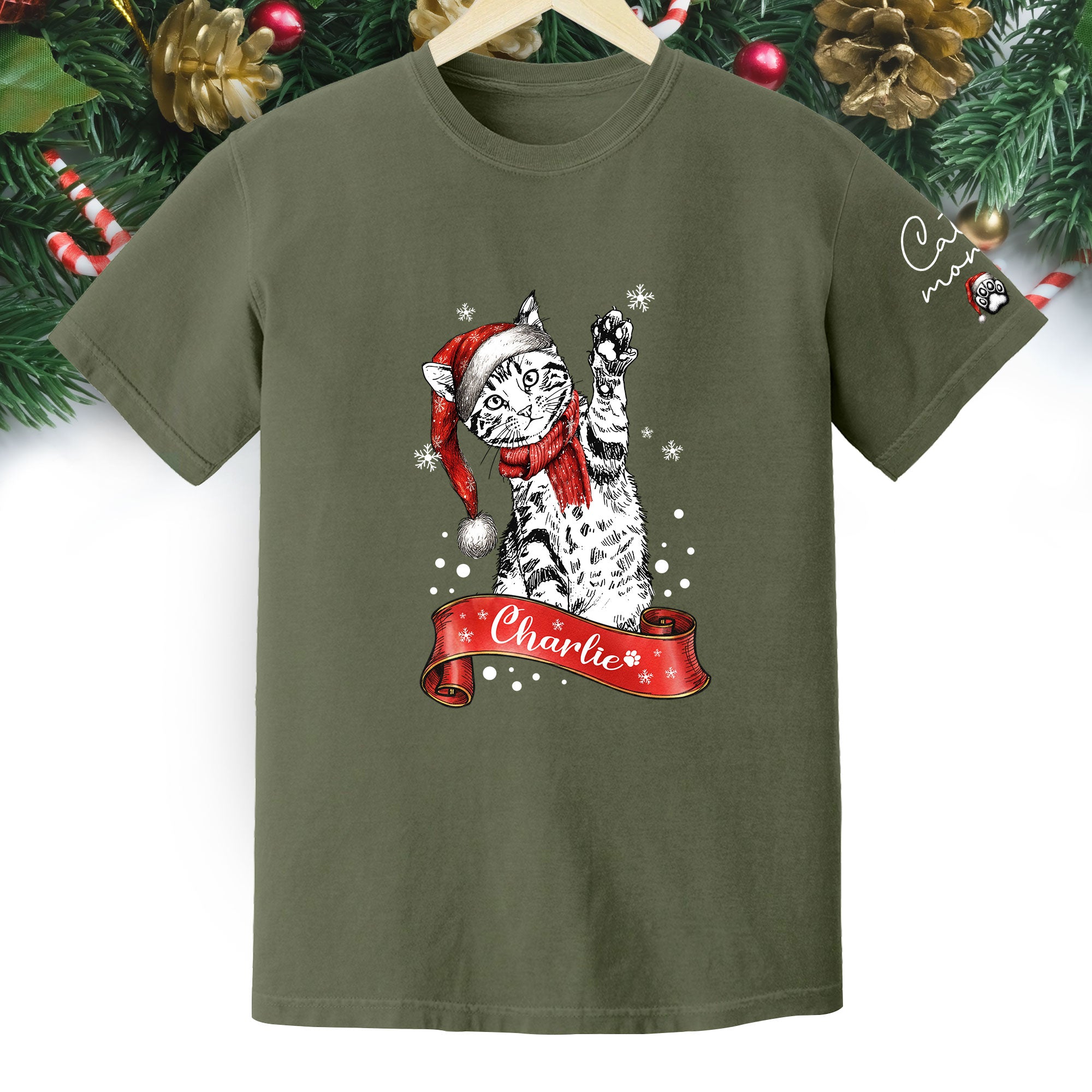 Personalized Cat Lover T-Shirt – Custom Pet Photo Christmas Shirt, Gift for Pet Lovers