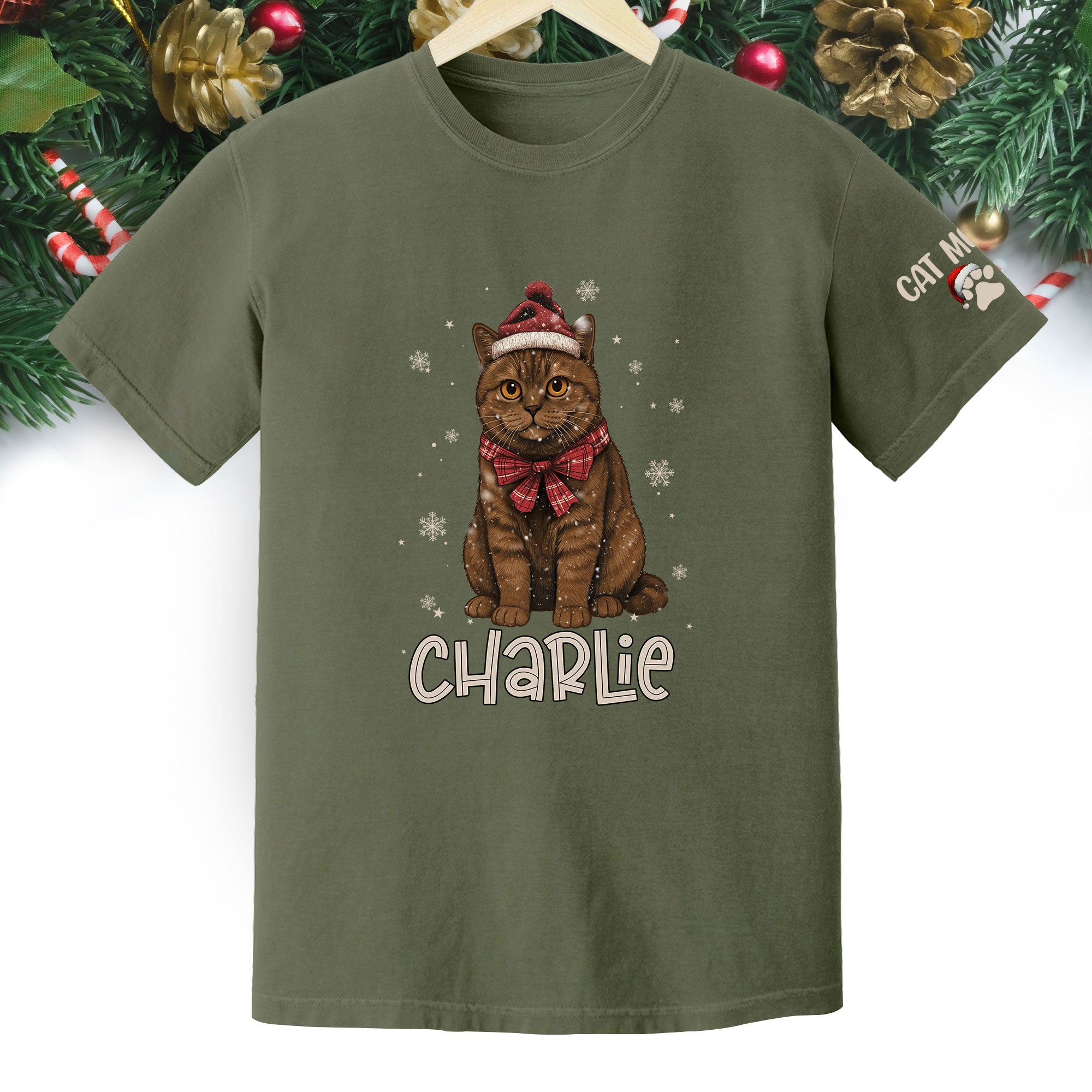 Personalized Cat Christmas Shirt – Custom Pet Photo Tee, Holiday Gift for Cat Mom
