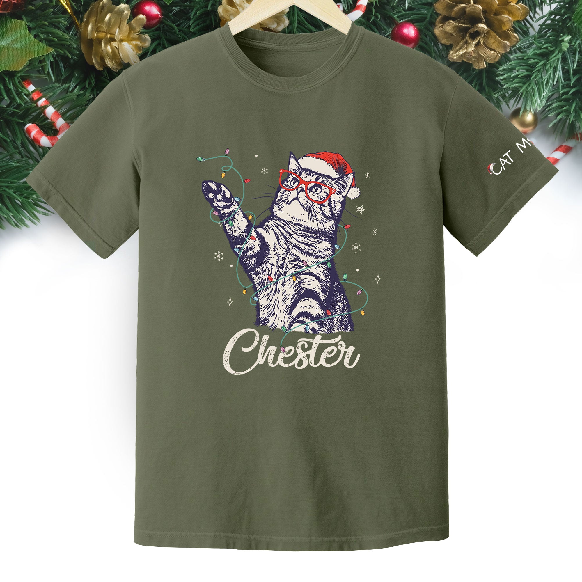 Personalized Cat Christmas Shirt – Custom Pet Photo T-Shirt, Holiday Gift for Cat Mom