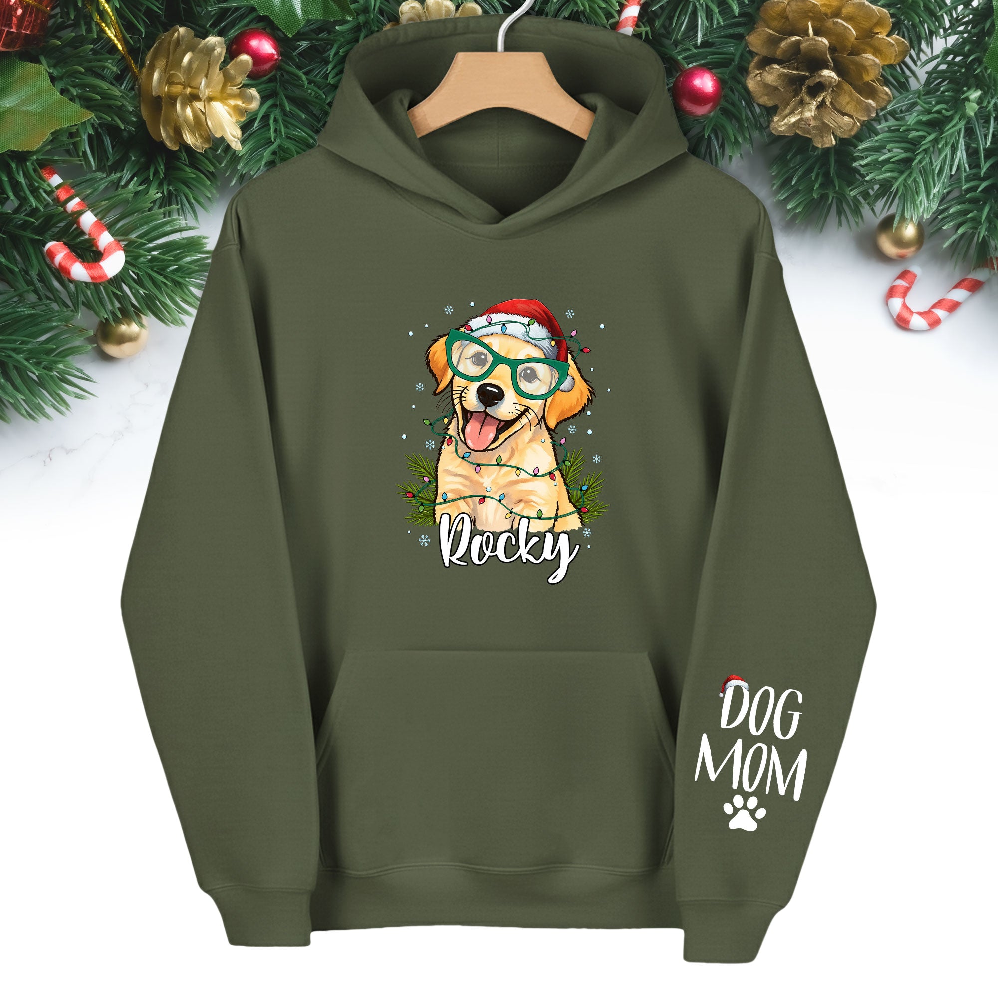 Custom Pet Photo Hoodie – Personalized Dog Mom Christmas Hoodie, Funny Gift for Women