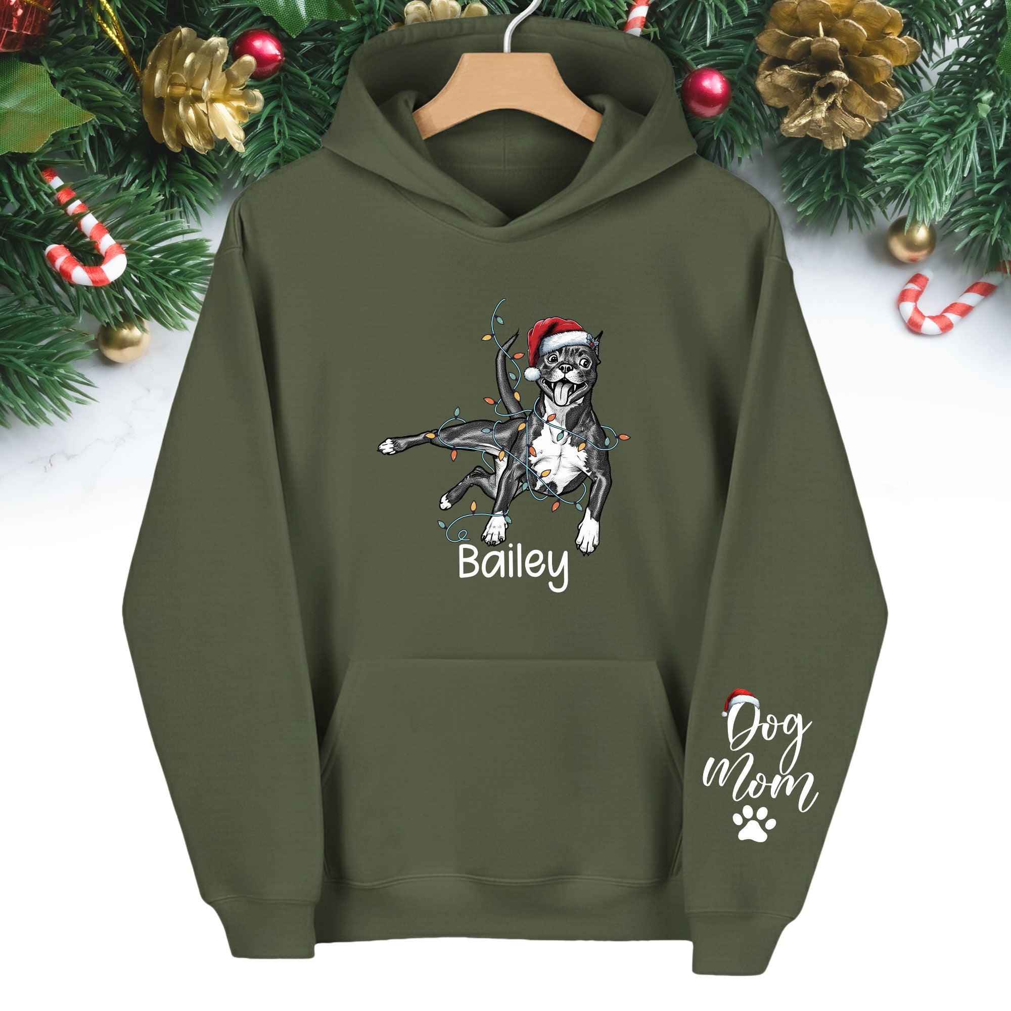 Christmas Dog Mom Hoodie – Personalized Pet Photo Hoodie, Custom Holiday Gift for Women