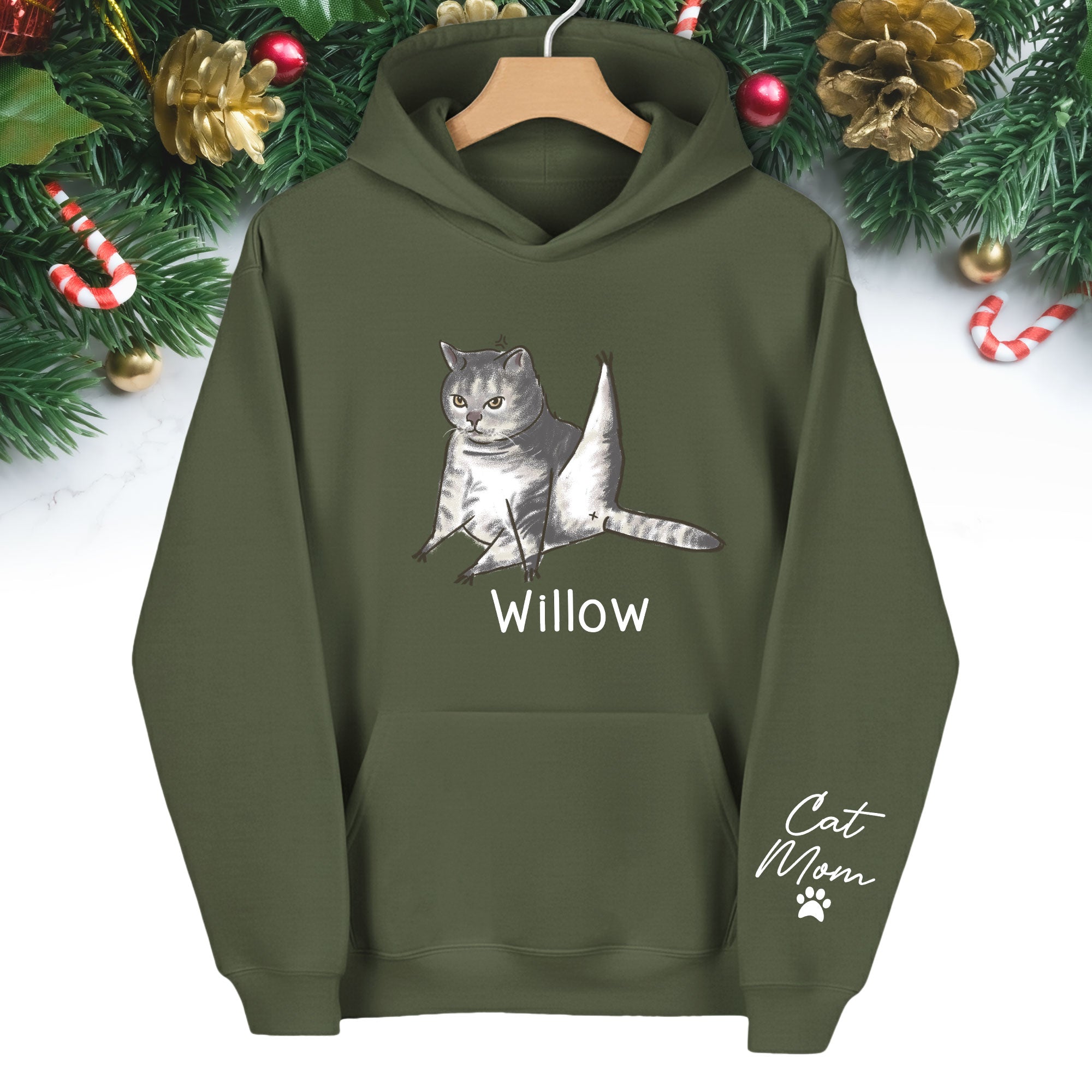 Custom Cat Mom Hoodie – Personalized Cat Hoodie with Pet Photo & Name, Funny Gift for Cat Lovers