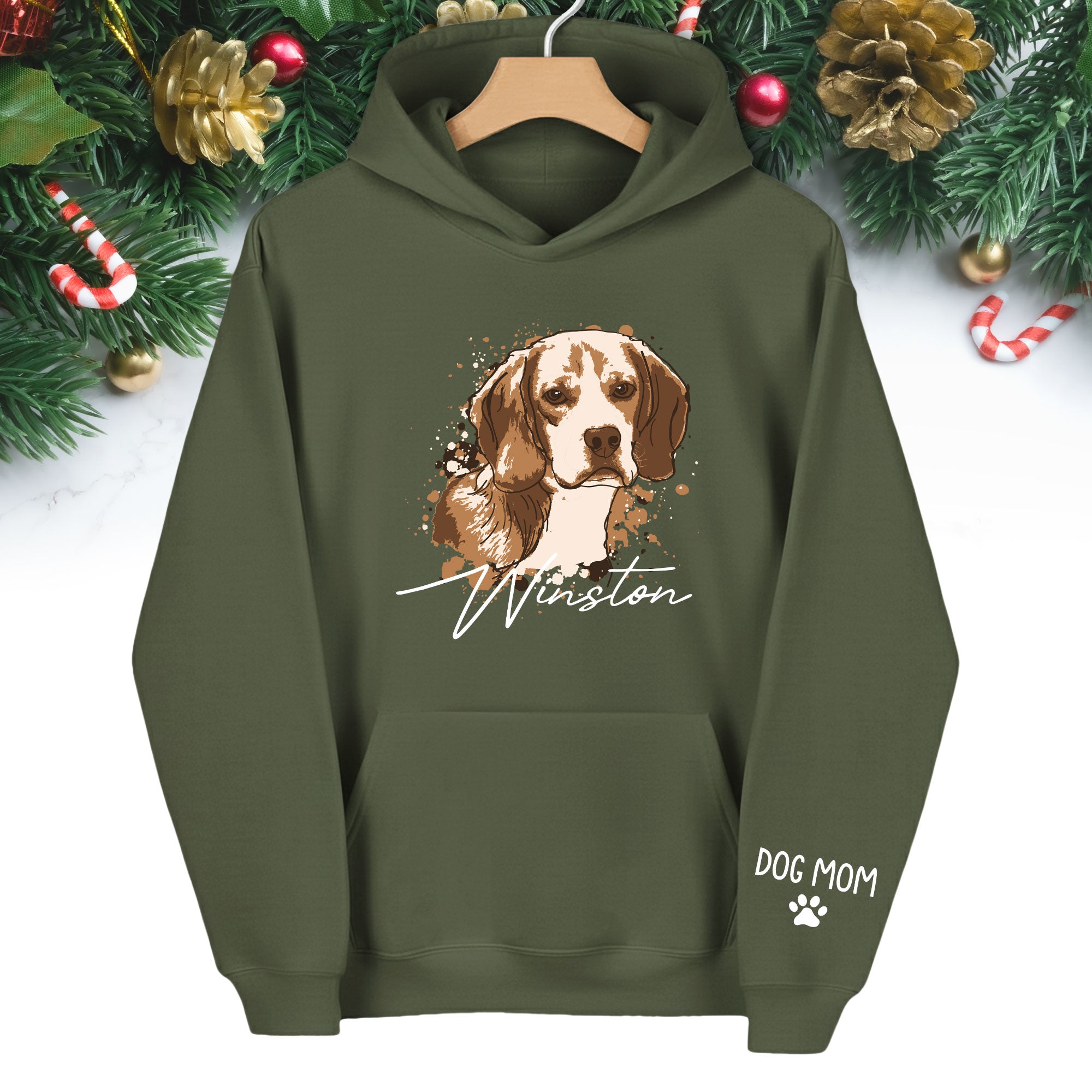 Personalized Dog Mom Hoodie – Custom Dog Portrait Hoodie with Pet Photo & Name, Unique Gift for Pet Lovers