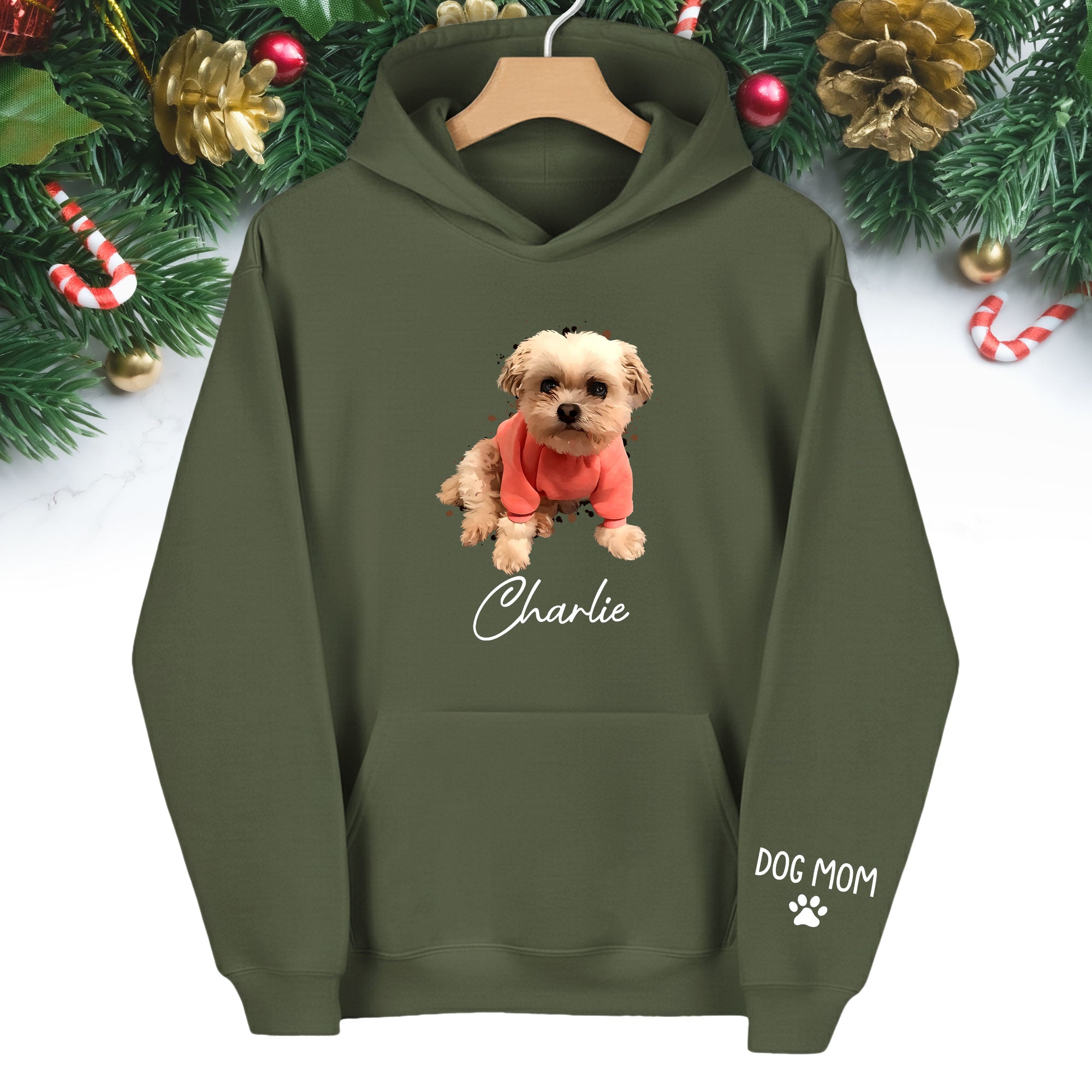 Personalized Dog Mom Hoodie – Custom Dog Photo Hoodie with Pet Name, Unique Holiday Gift for Pet Lovers