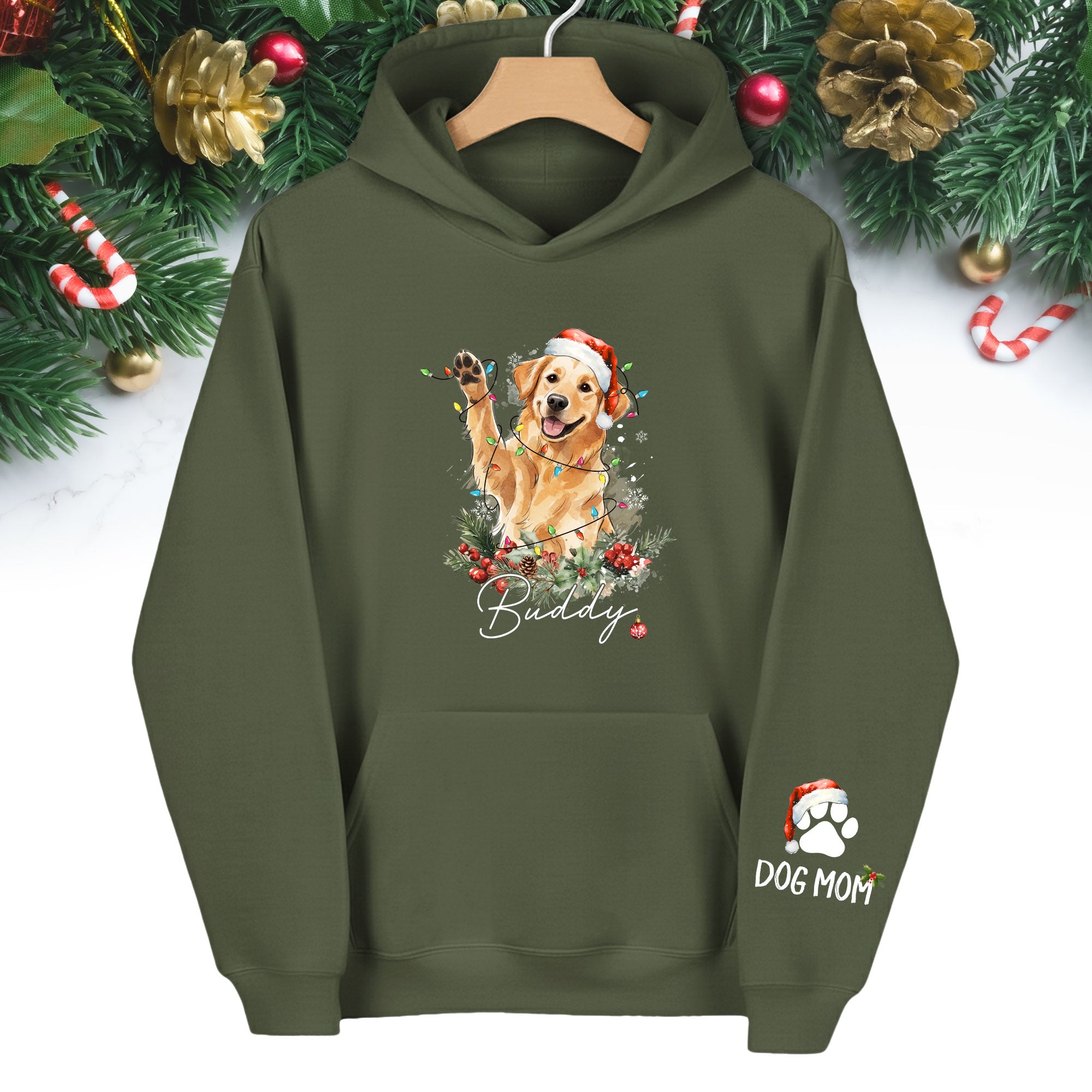 Personalized Dog Mom Hoodie – Custom Photo Hoodie with Your Dog’s Christmas Spirit