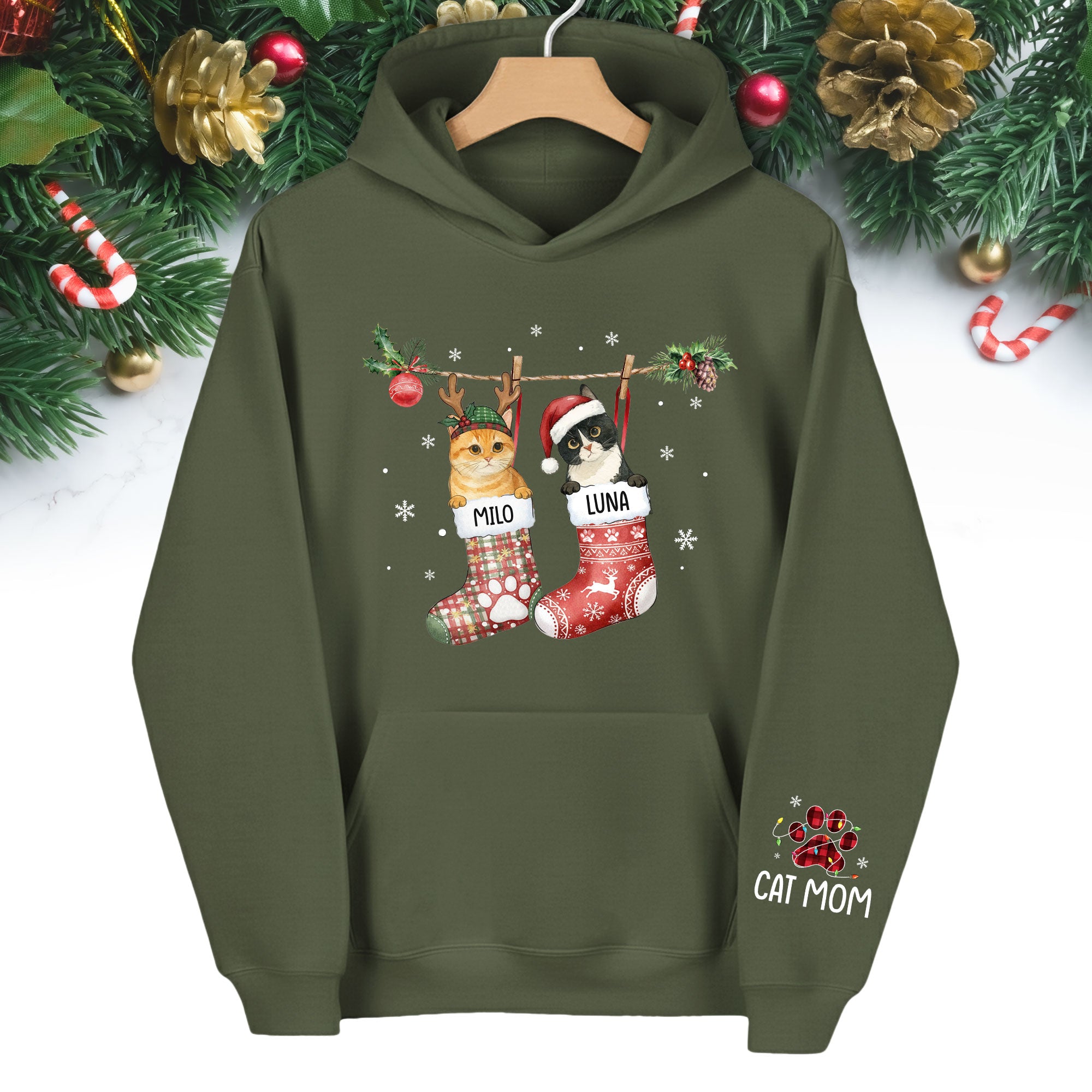 Christmas Cat Lover Hoodie – Custom Pet Photo Hoodie, Personalized Gift for Women